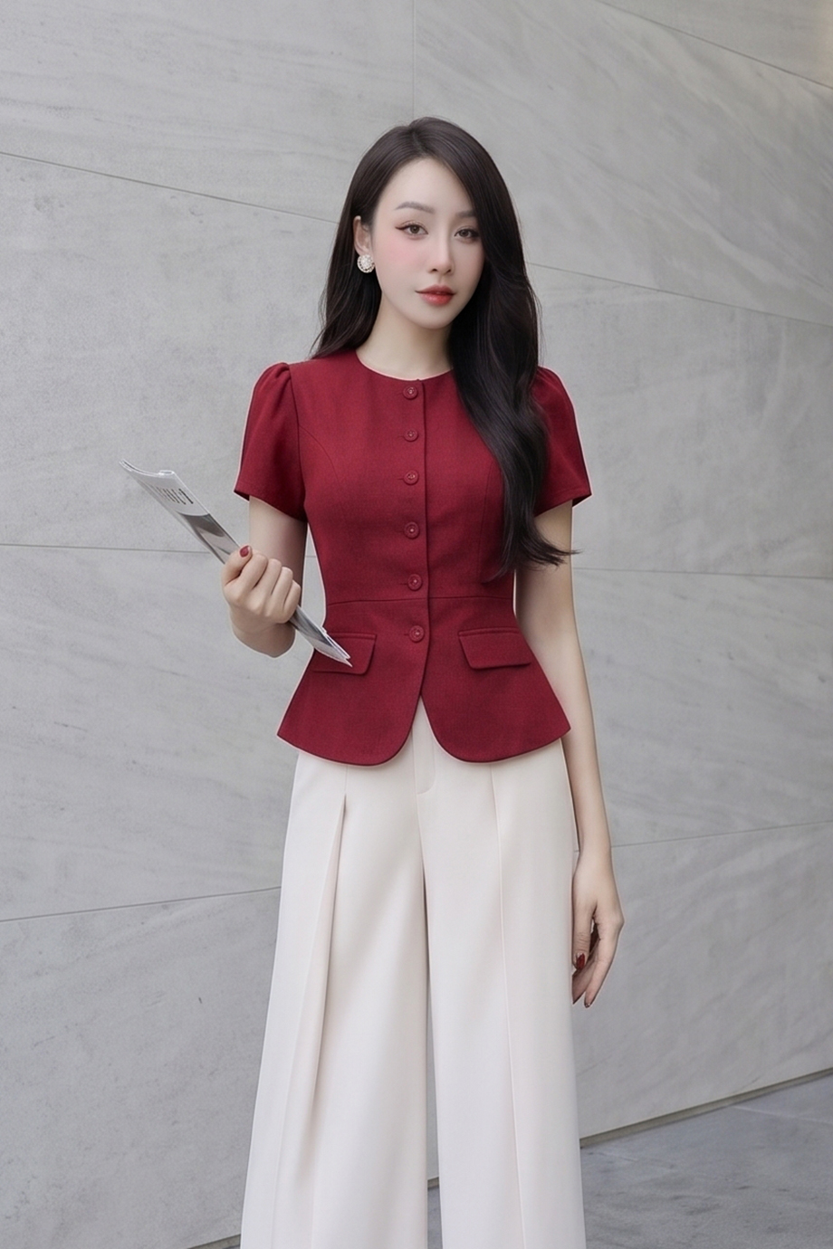Áo sơ mi kí giả 26107 màu đỏ