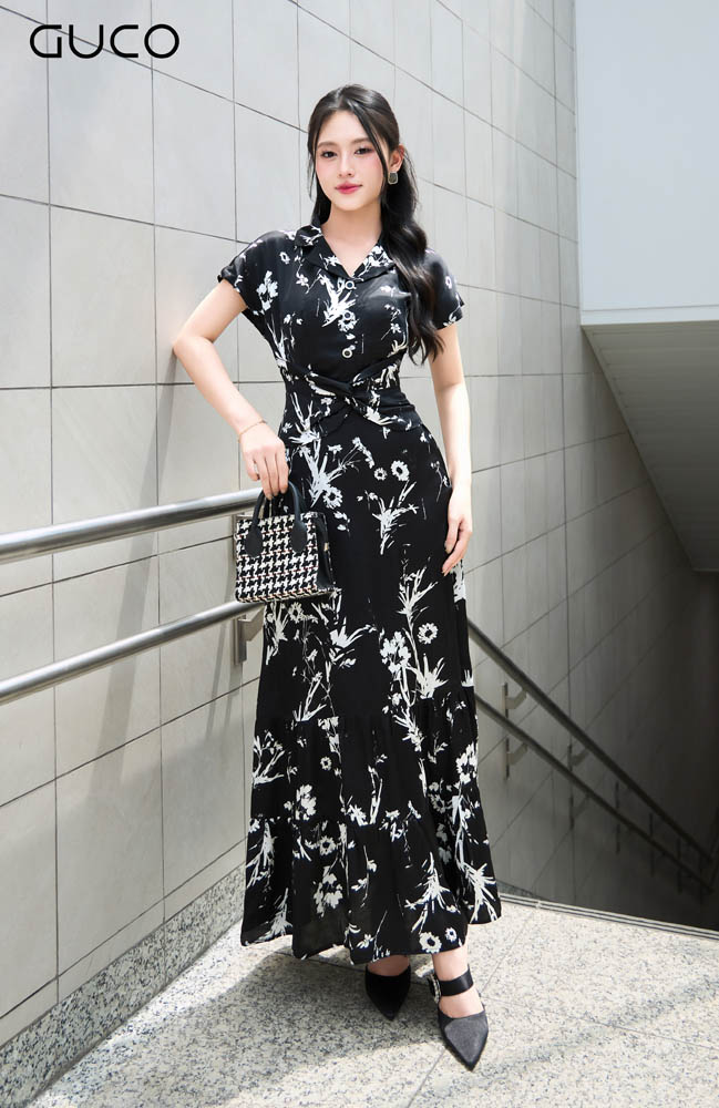 ĐẦM XÒE HỌA TIẾT - TRẮNG ĐEN