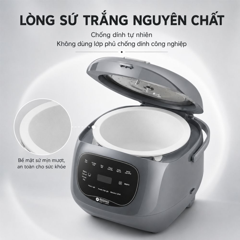 Nồi cơm điện sứ dưỡng sinh Nhãn hiệu: MISHIO, Model: MK-381