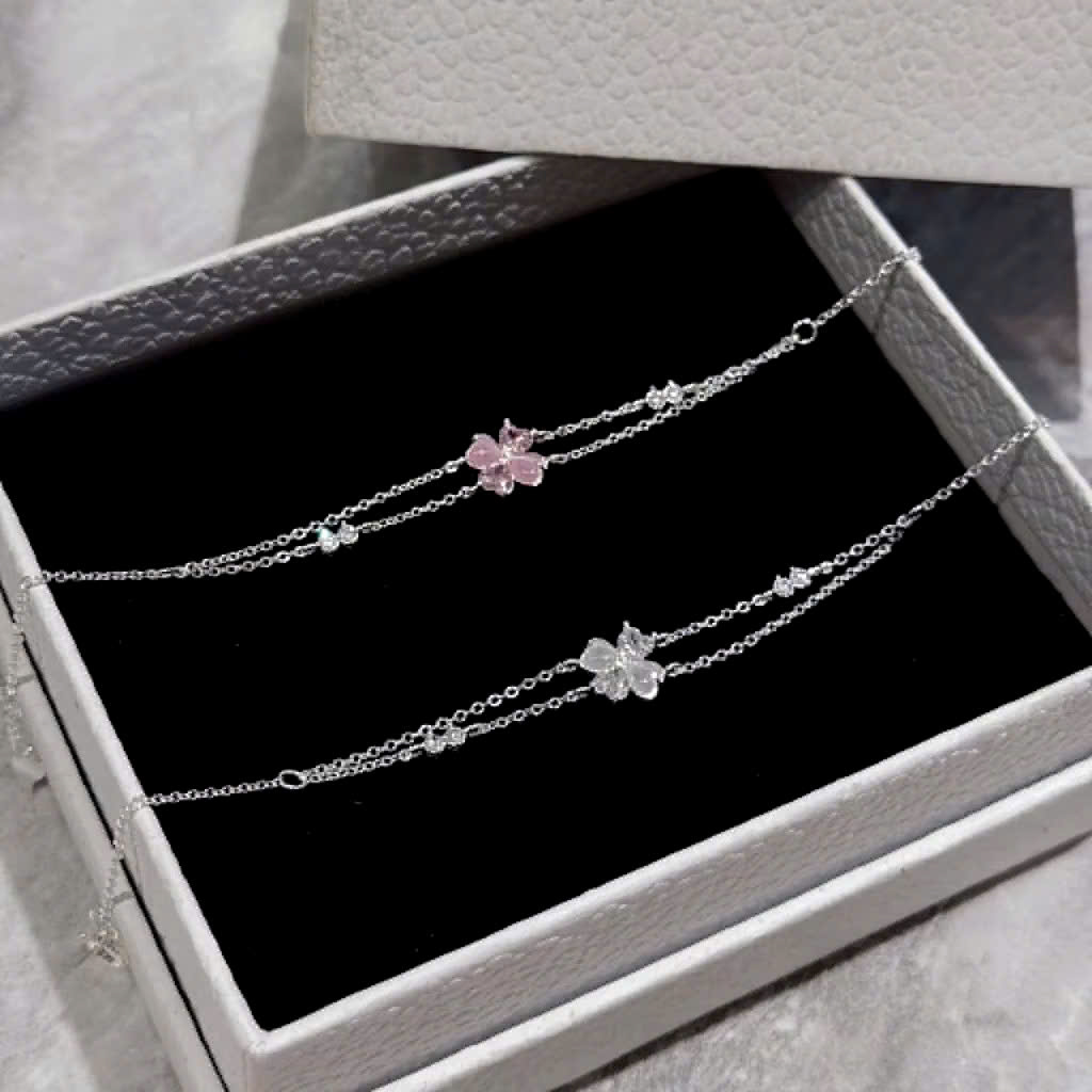 Vòng tay bạc nữ cỏ 4 lá may mắn NSLT04 Trắng - Hồng_thumbnail_3