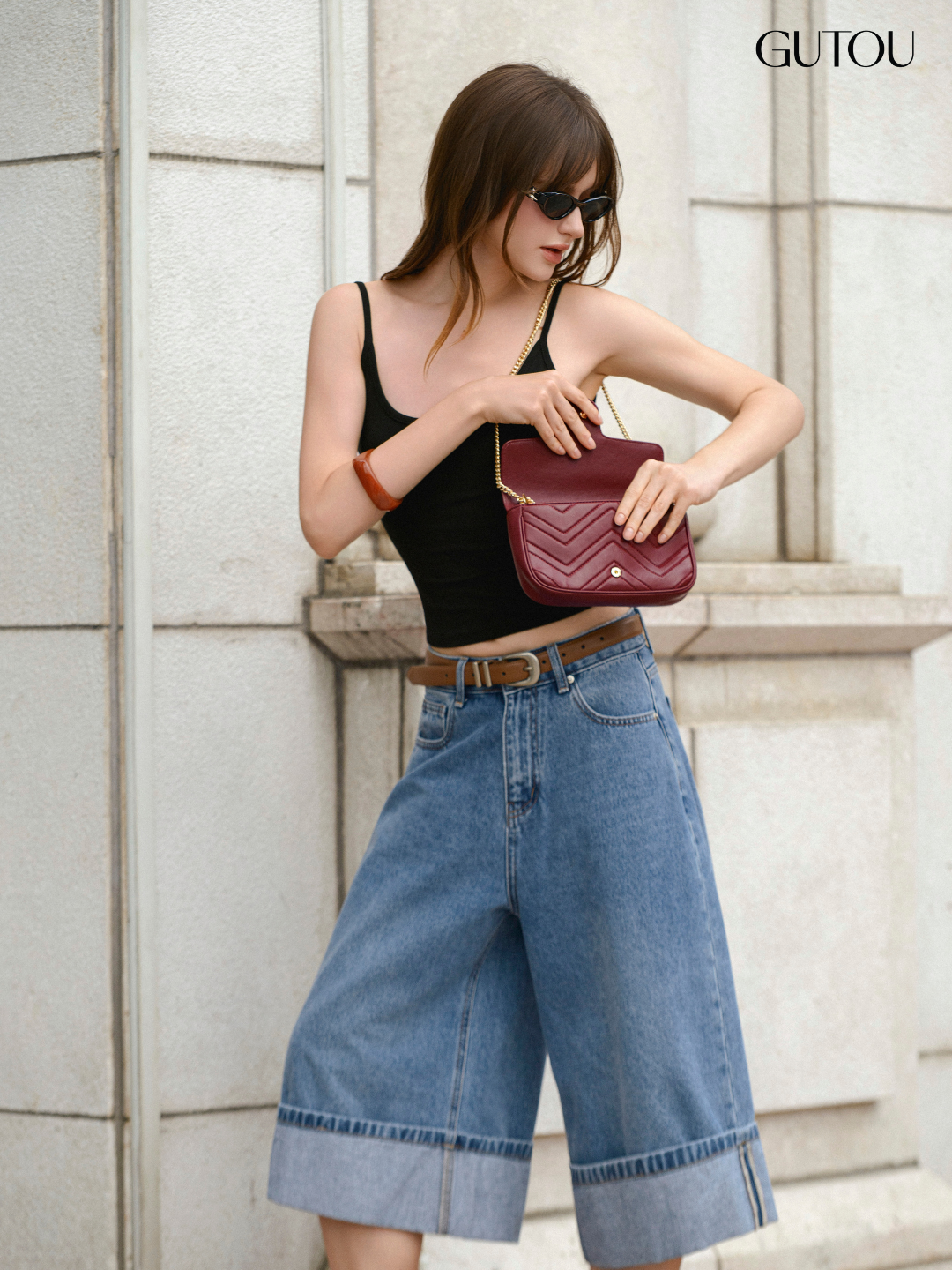 [ GUTOU ] Quần Jean Ngố Ống Suông Lai Gập Denim Casual