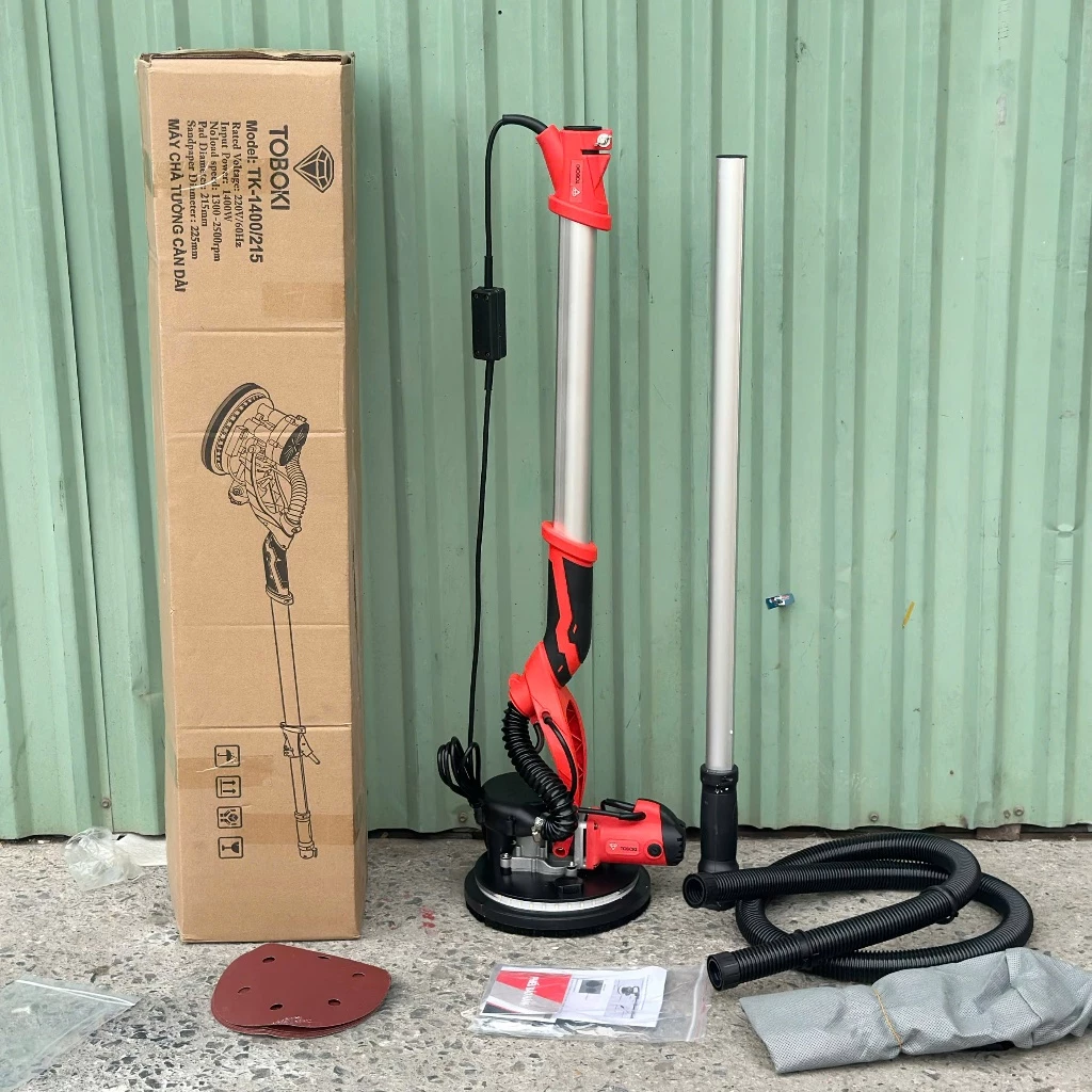 Máy chà tường tay dài TOBOKI - Máy xoa tường công suất 1400W - hút bụi có đèn led & cán dài 1.9m - Giá rẻ