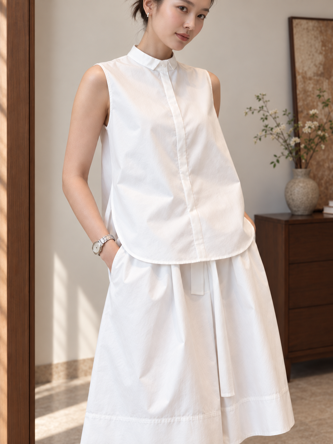 Set Trắng Cổ Sơ Mi Quần Lửng Dáng Rộng  - MS086_thumbnail_2