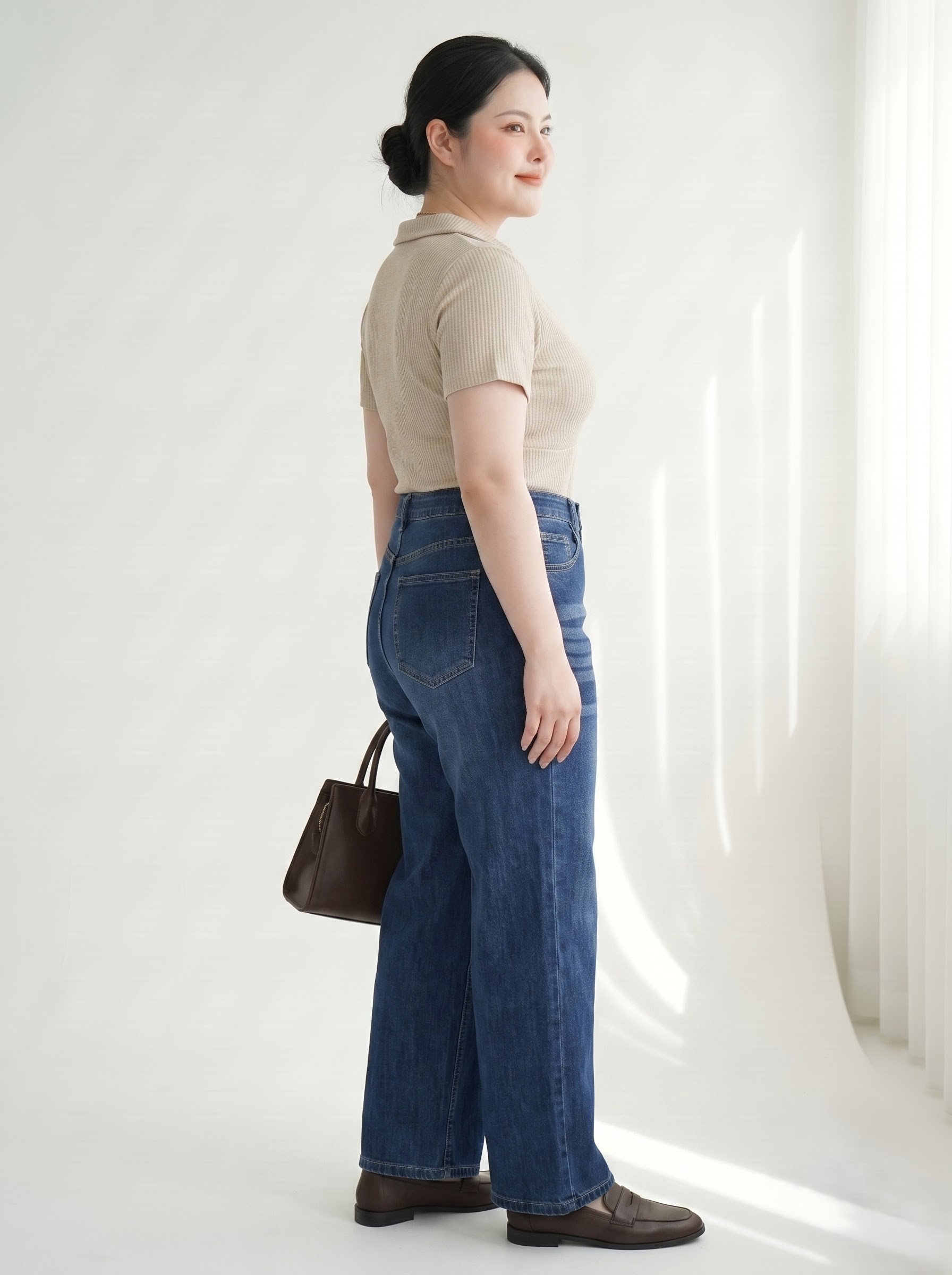 Quần Jean Ống Đứng Co Giãn Bigsize Cạp Cao Gọn Bụng - Xanh Nhạt/Xanh Đậm/Rêu - Vừa 55-90kg - V-QJ01_thumbnail_6