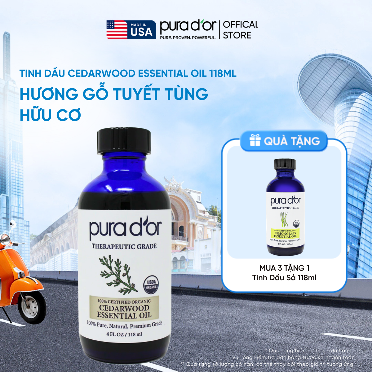 Tinh Dầu Gỗ Tuyết Tùng Hữu Cơ Pura D'or Therapeutic Grade Cedarwood Essential Oil 118ml_thumbnail_7