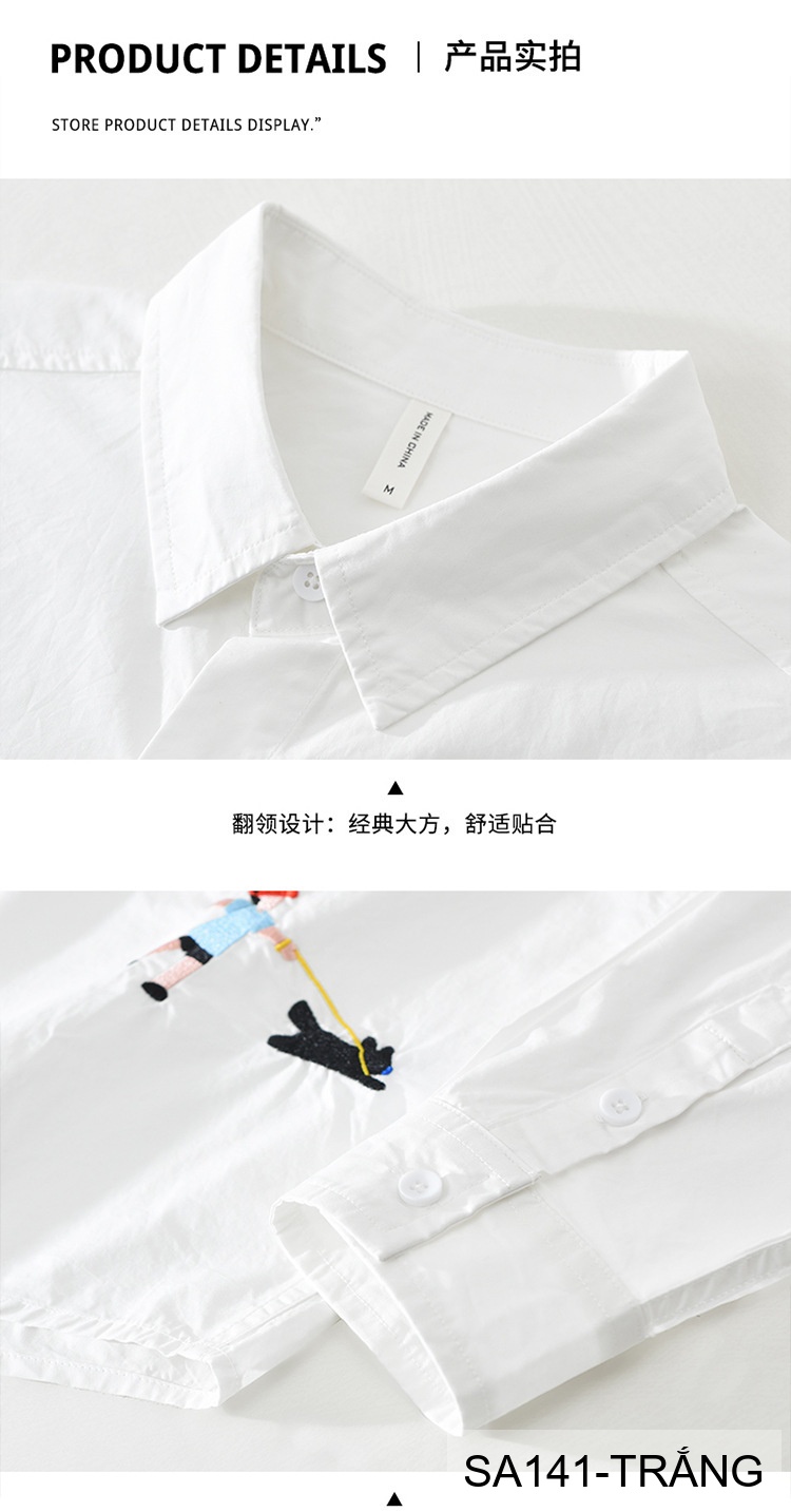 SA141 - Áo sơ mi nam phong cách Nhật Bản tay dài thêu họa tiết đáng yêu chất cotton trắng_thumbnail_11