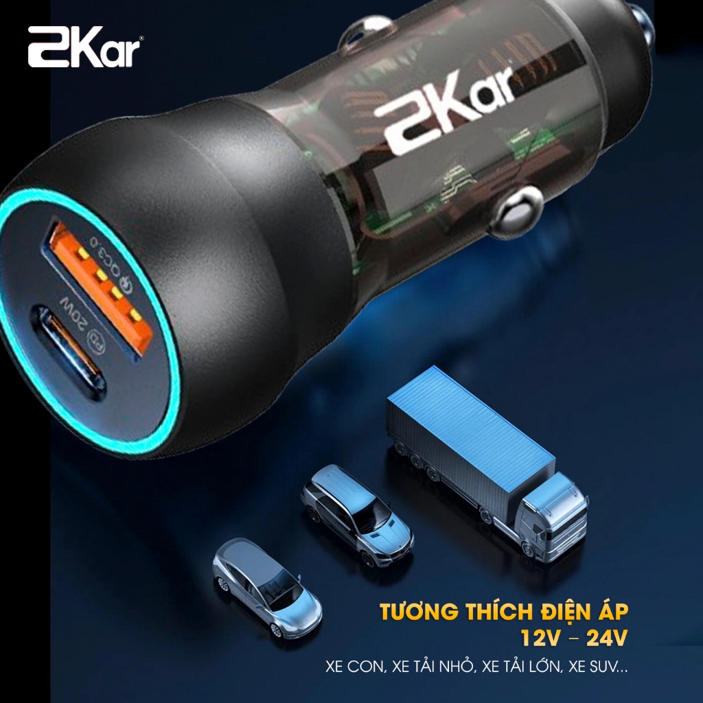 Tẩu Sạc Nhanh Ô Tô 2Kar 38W 2 Cổng USB & Type-C Chính Hãng_thumbnail_7