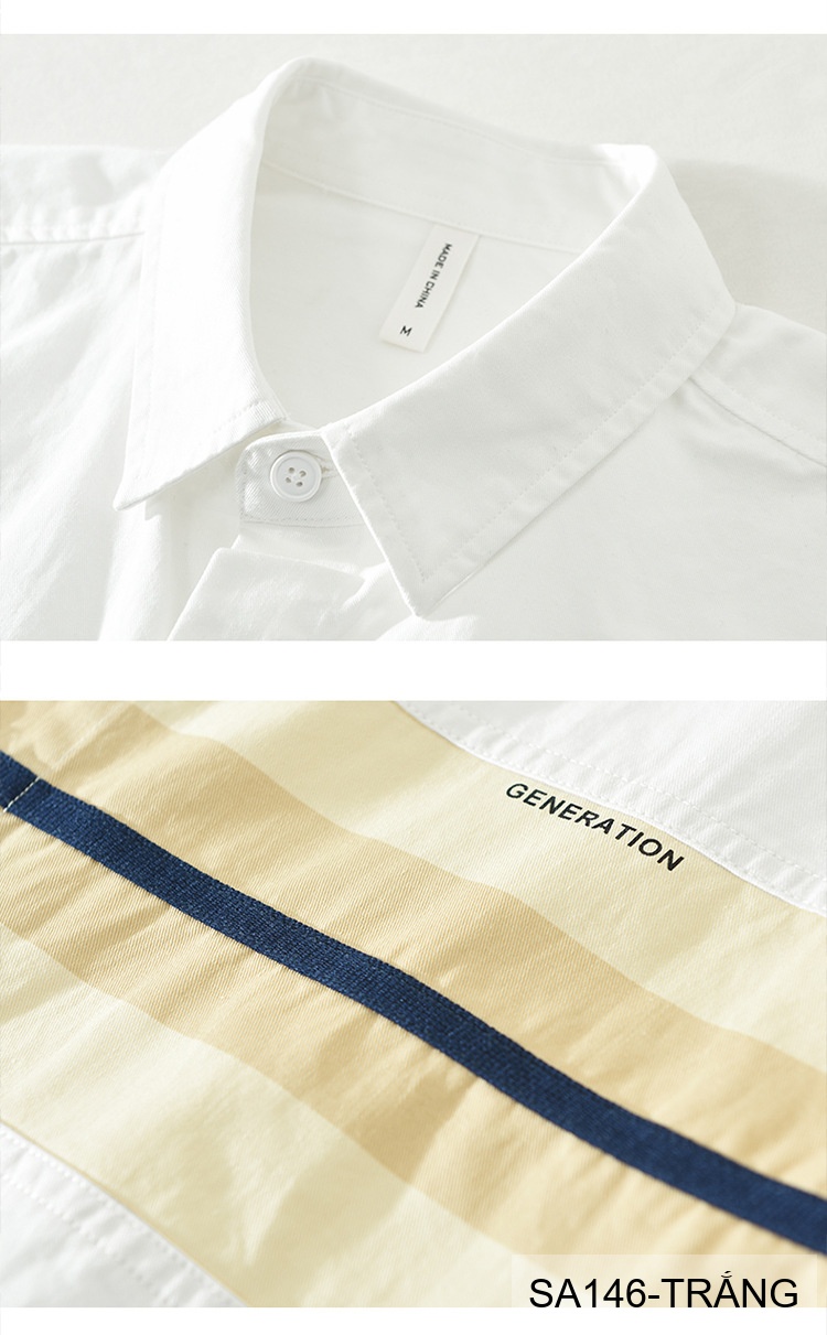 SA146 - Áo sơ mi nam dài tay phong cách Nhật Bản, chất cotton 100%, form rộng trẻ trung, phối sọc ngang thời thượng