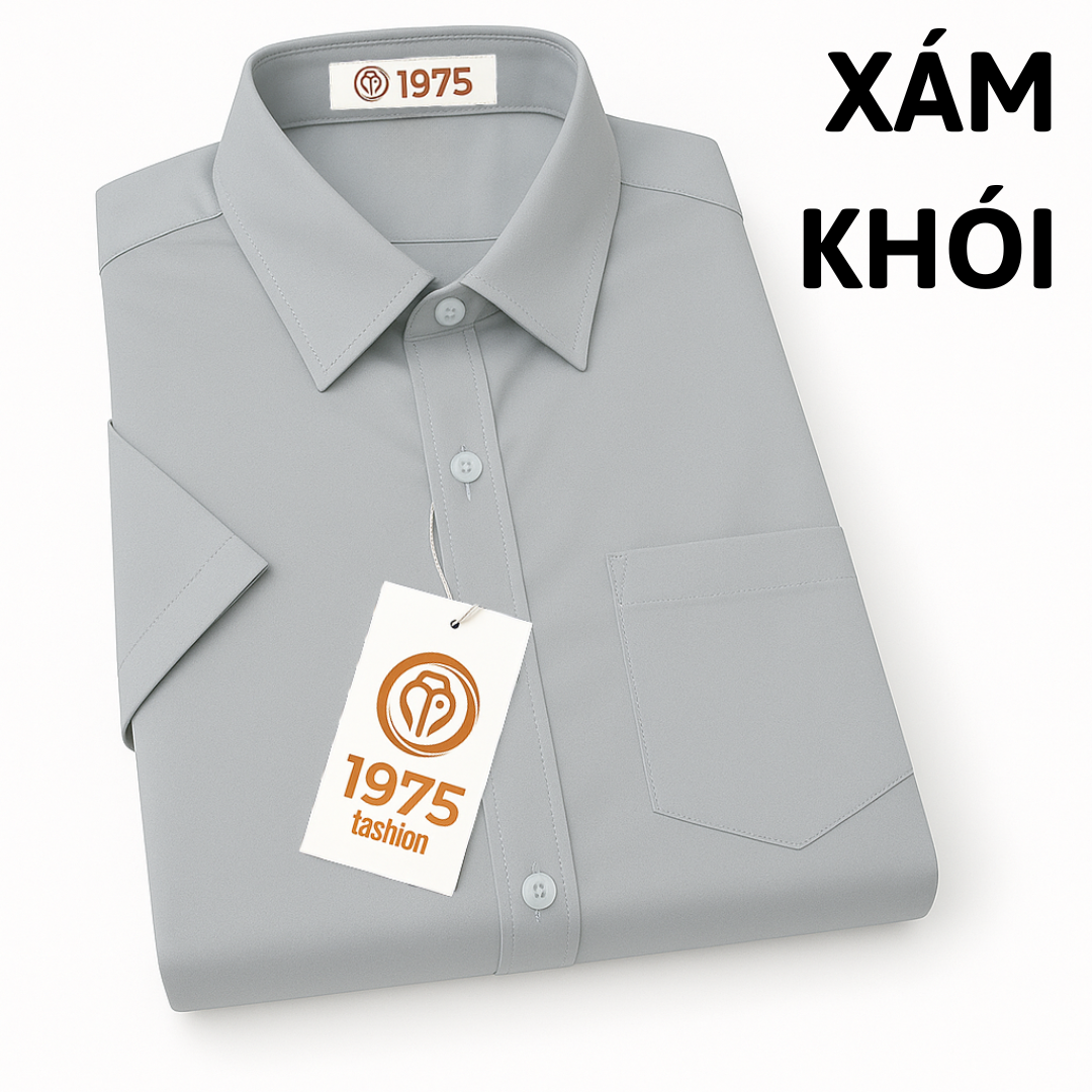 ÁO SƠ MI XÁM KHÓI NGẮN TRƠN
