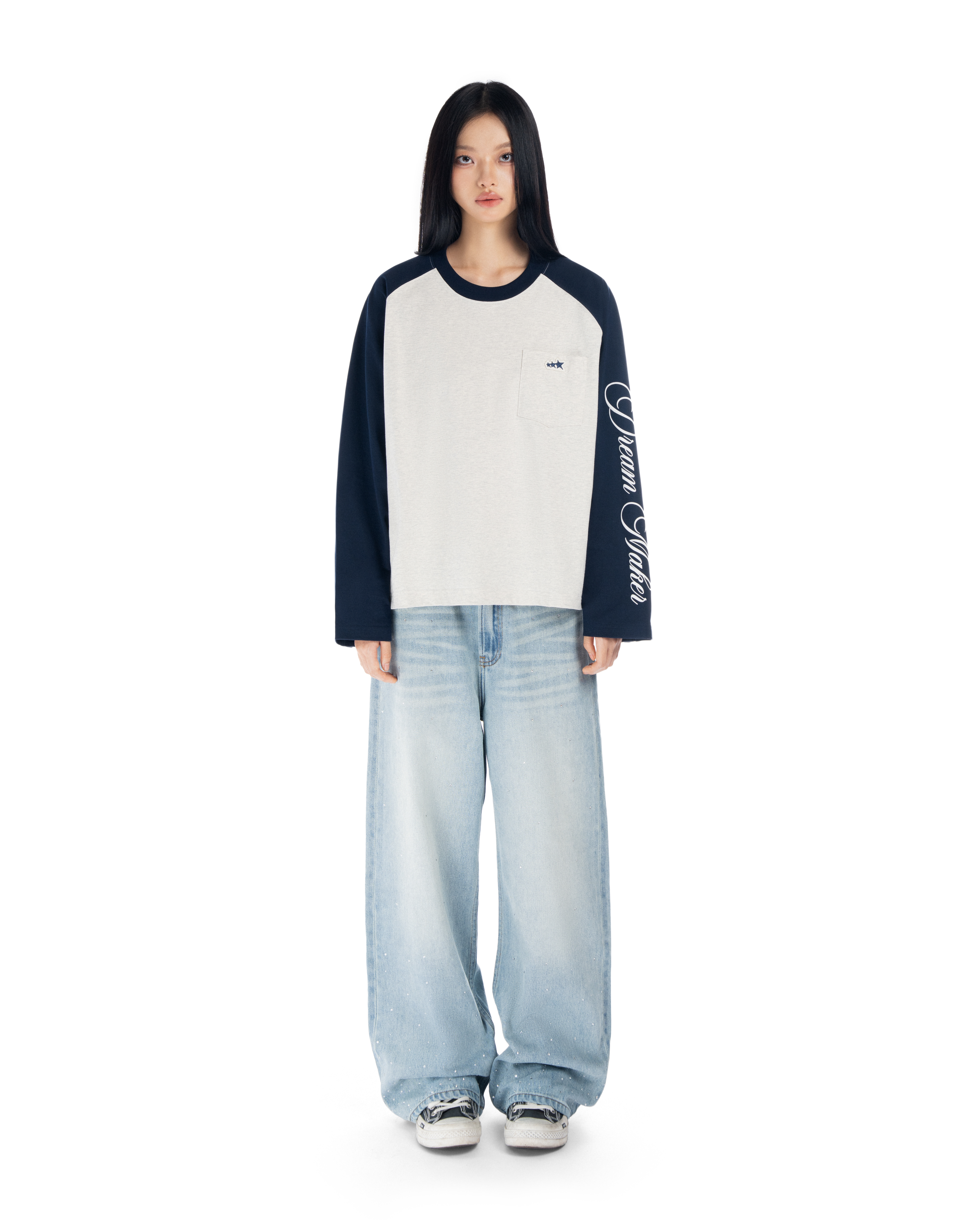 Levents® Button Raglan Long Sleeve Boxy Tee