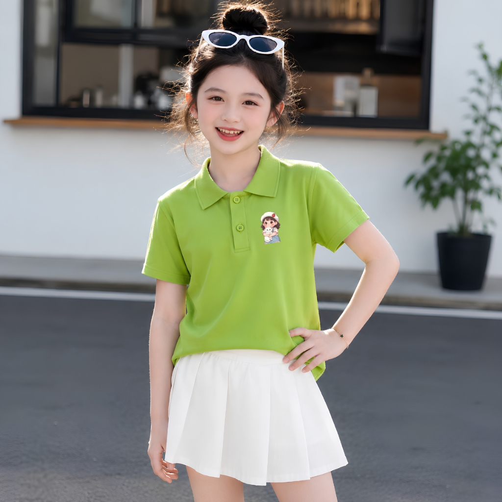Áo polo bé gái in hình CÔ GÁI ÔM MÈO - Loza Kids PL3647_thumbnail_0