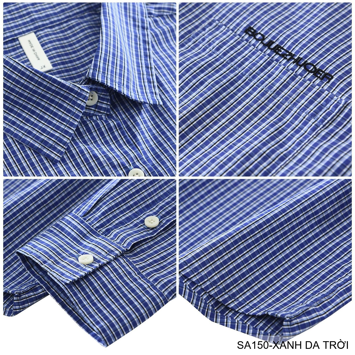 SA150 - Áo sơ mi nam kẻ caro phong cách Nhật Bản, tay dài, form rộng thoải mái màu xanh da trời_thumbnail_3