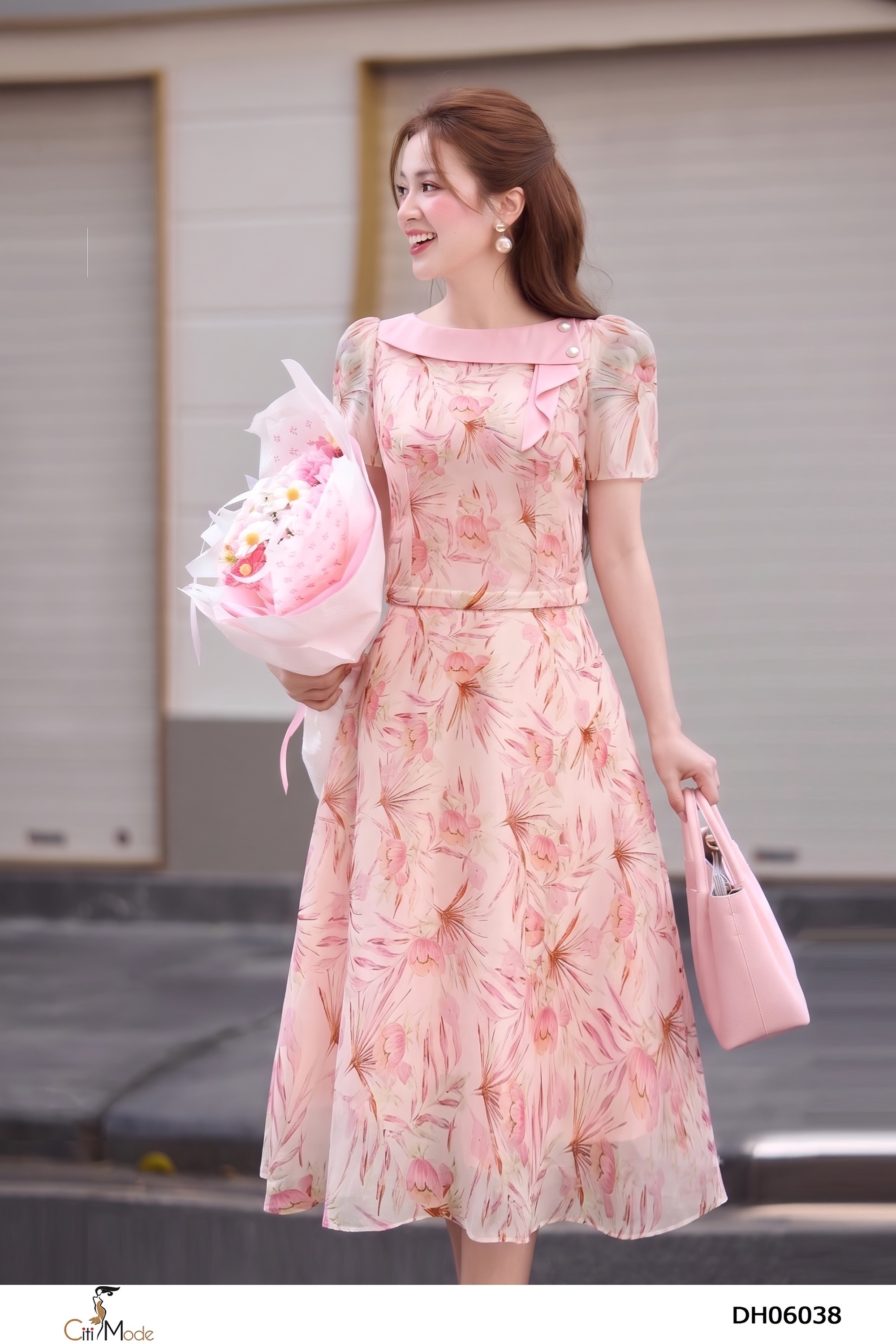 Đầm xòe hồng giả set cổ phối vạt cách điệu_thumbnail_5