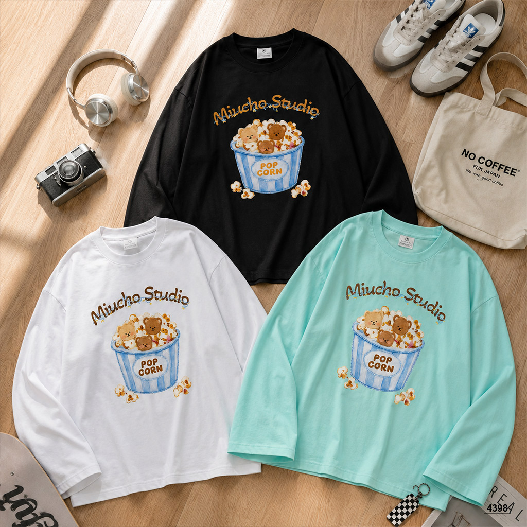 Áo thun tay dài nữ popcorn bear form boxy Miucho 4398_thumbnail_7