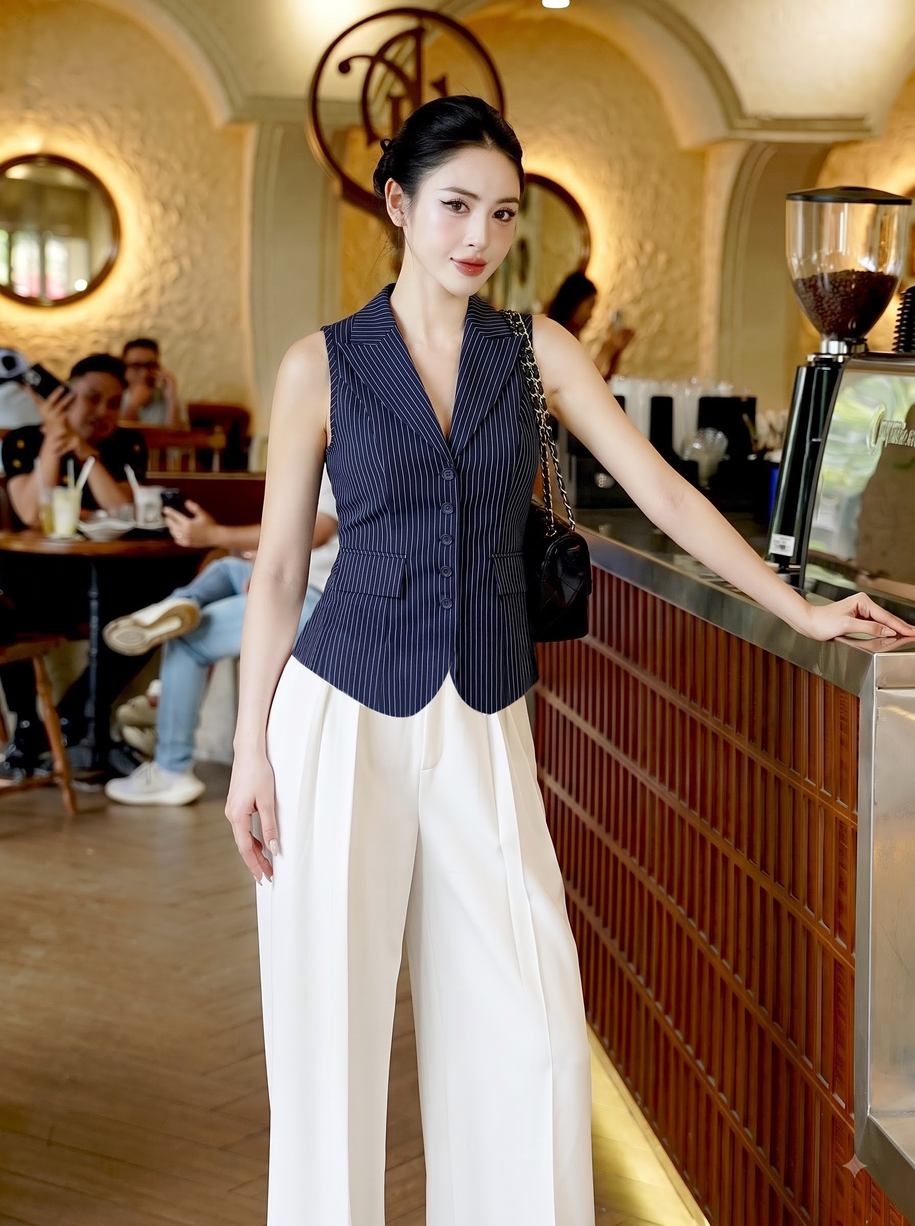 Áo vest gile kẻ 26122 tím than