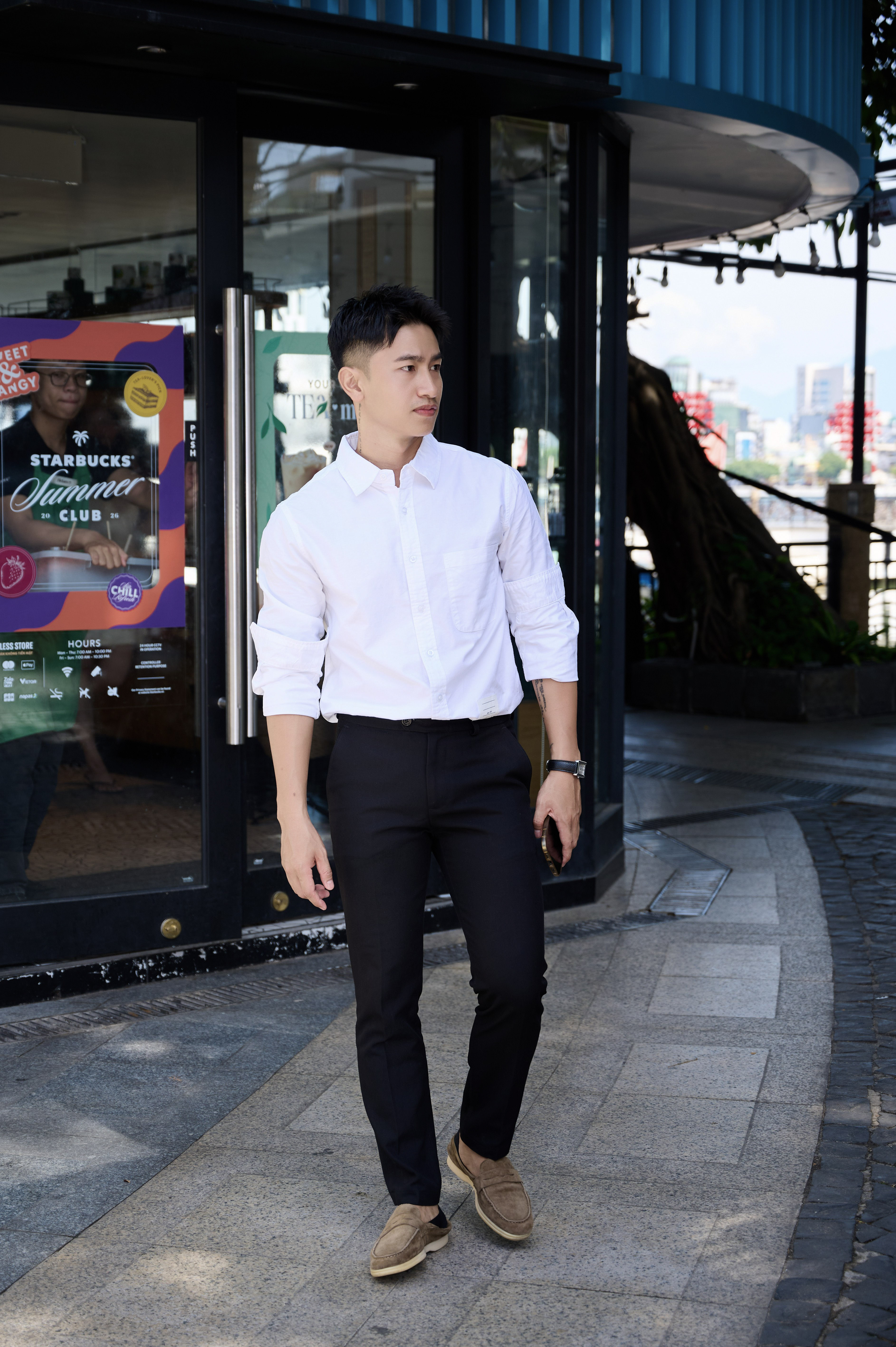 SA85 - Áo sơ mi nam dài tay phong cách Nhật Bản, dáng rộng thoải mái, chất cotton mềm mại, có túi ngực và chi tiết sọc tay_thumbnail_4