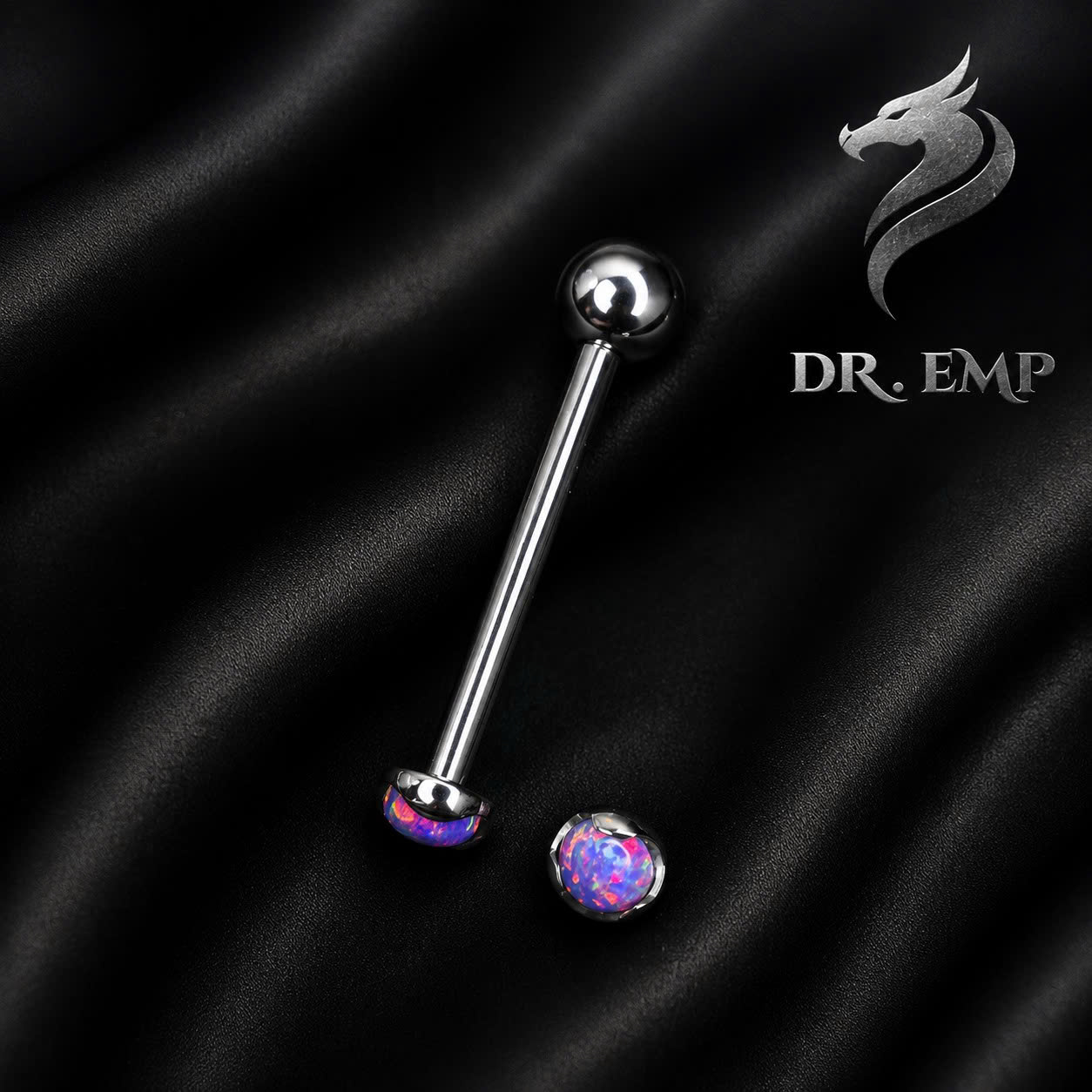 khuyên lưỡi titan đá opal tím 3mm.