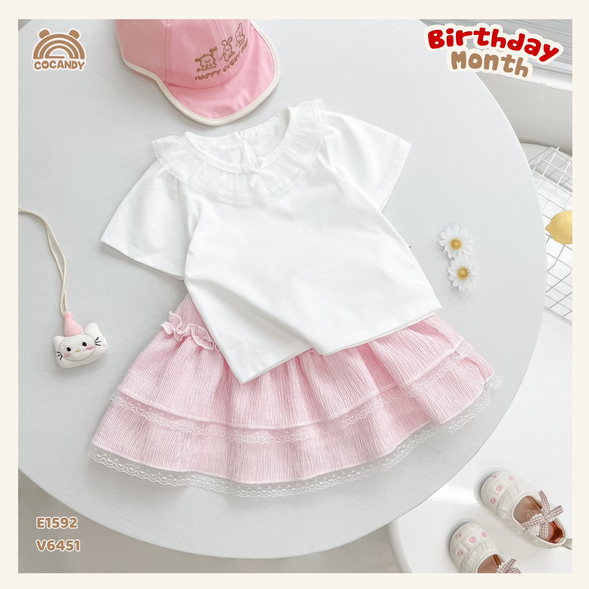 Áo cộc cotton TRẮNG nhún bèo cổ phối nơ
