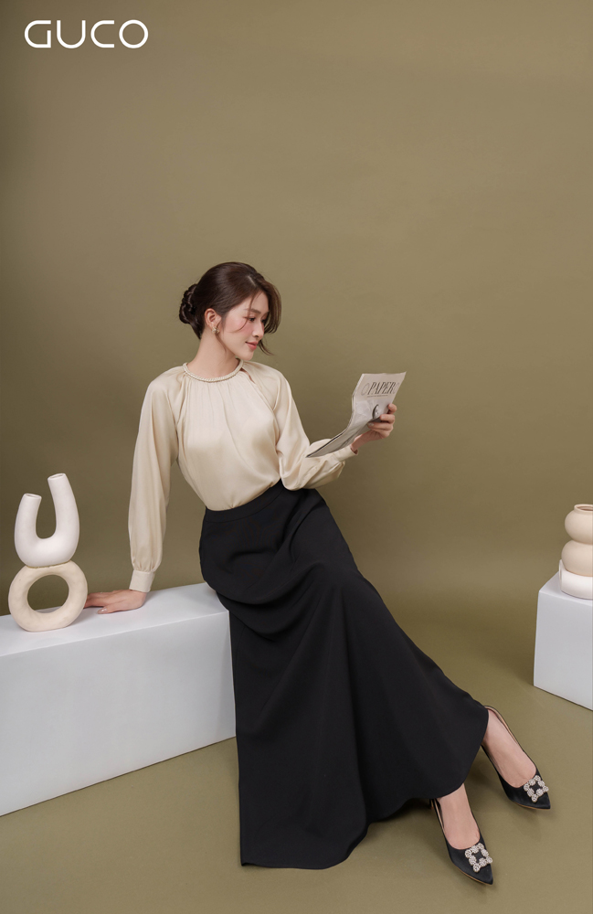 ÁO LỤA TAY DÀI CỔ THẮT BÍM - KEM_thumbnail_5