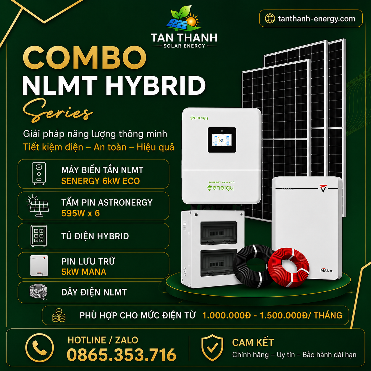 COMBO SENERGY 6kW ECO PHÙ HỢP CHO TIỀN ĐIỆN TỪ 1.000.000Đ - 1.500.000Đ/THÁNG
