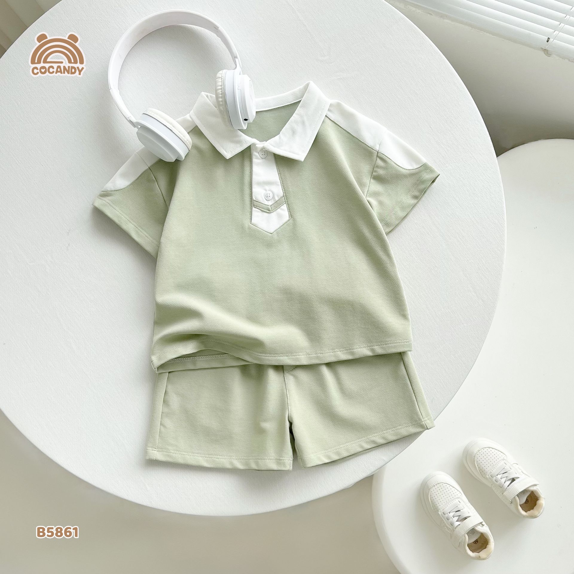 Bộ cộc polo XANH LÁ giả cổ cà vạt_thumbnail_1