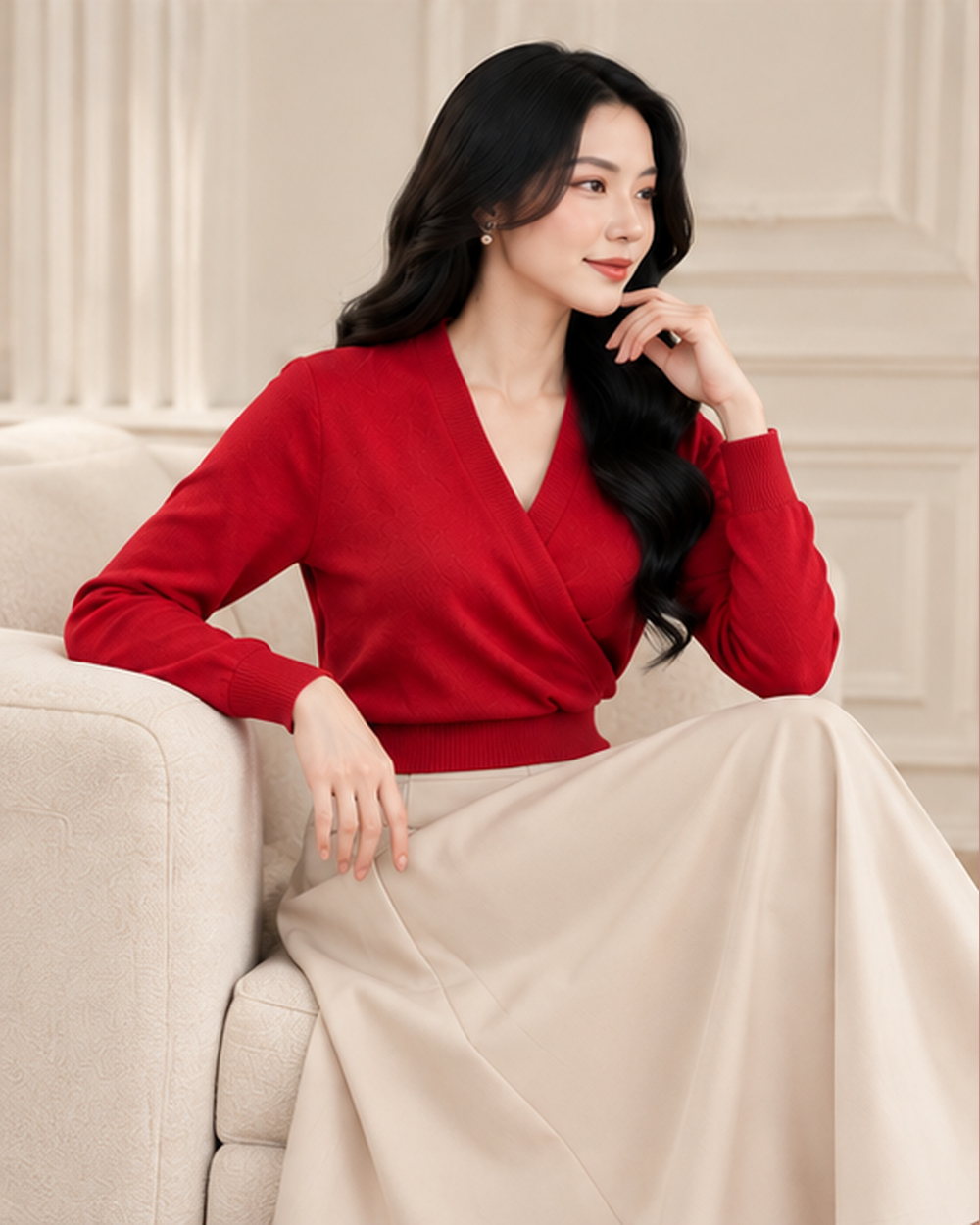 Áo Len Đỏ Cổ Đắp Chéo Thanh Lịch - MA020_thumbnail_1