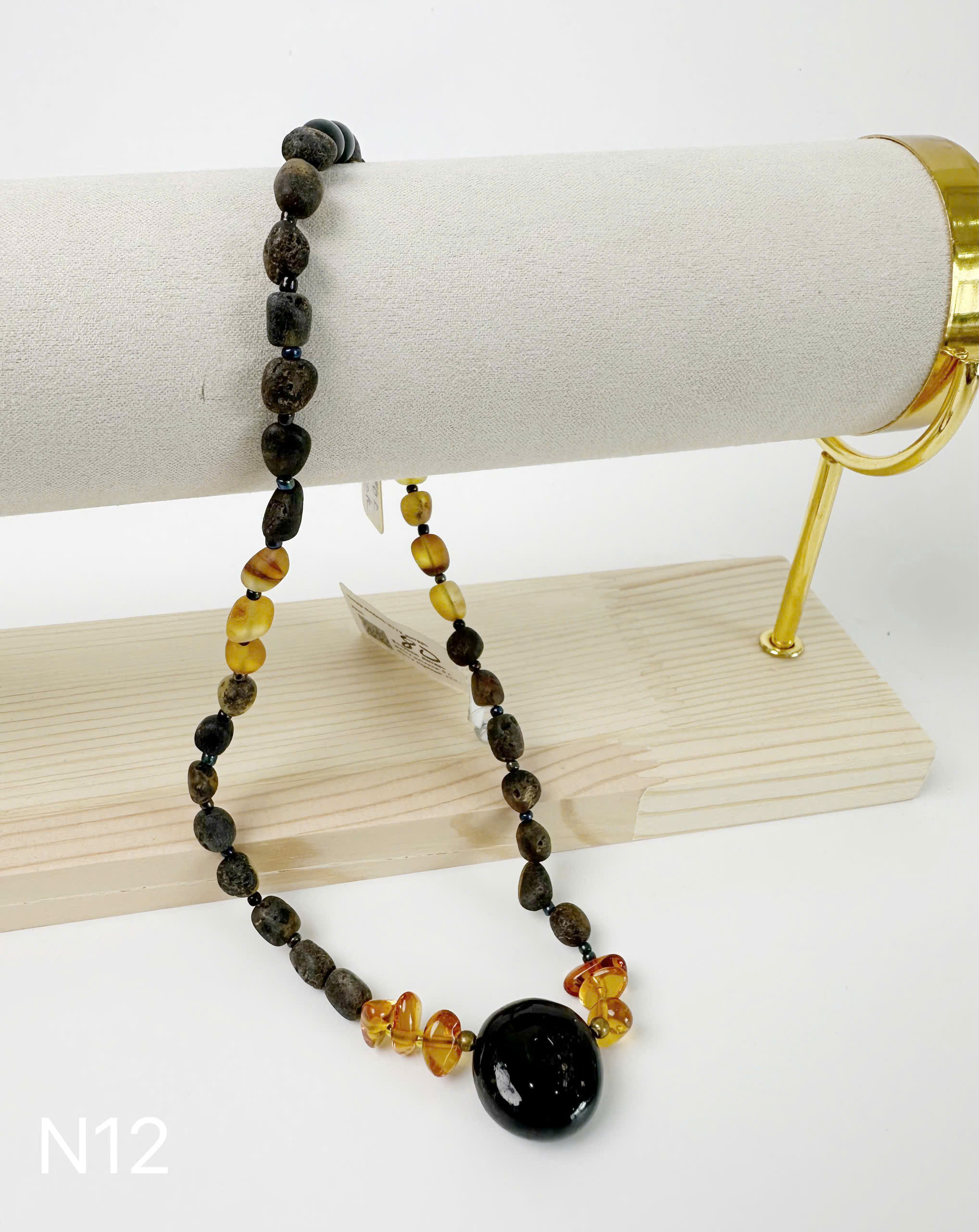 Dây Cổ Hổ Phách Rêu Đầm Lầy Mix Đồng Điếu - N12