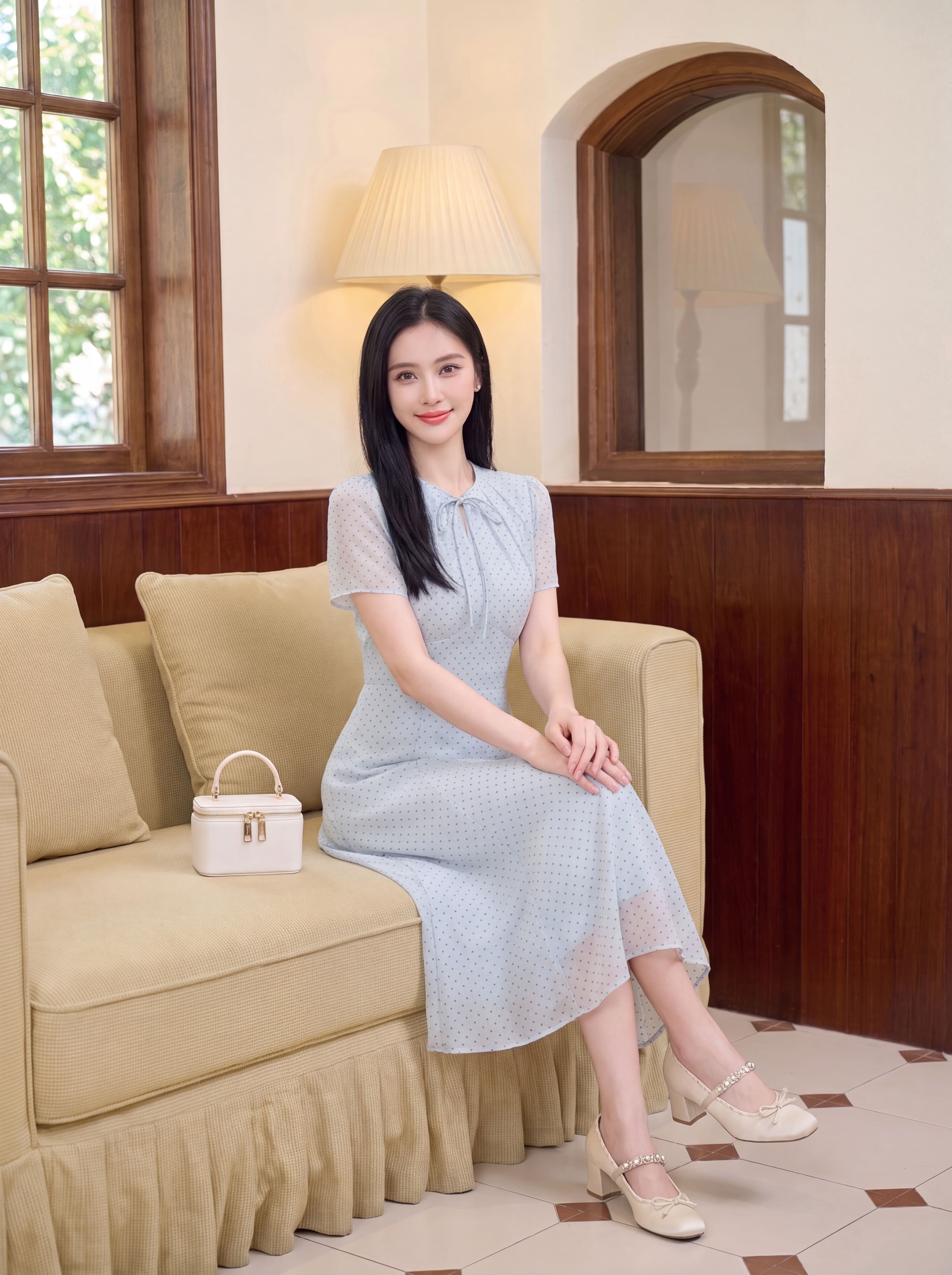 Váy cộc tay cổ thắt nơ 607010_thumbnail_4