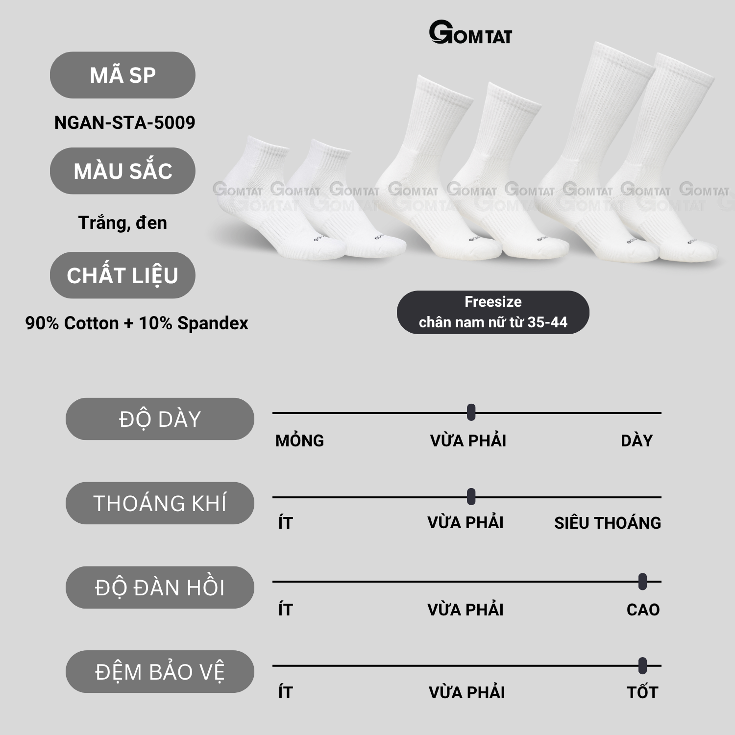 Combo tất trơn nam nữ GOMTAT có đệm xù êm chân, sợi cotton dày dặn, khử mùi kháng khuẩn - STA-5009_thumbnail_6