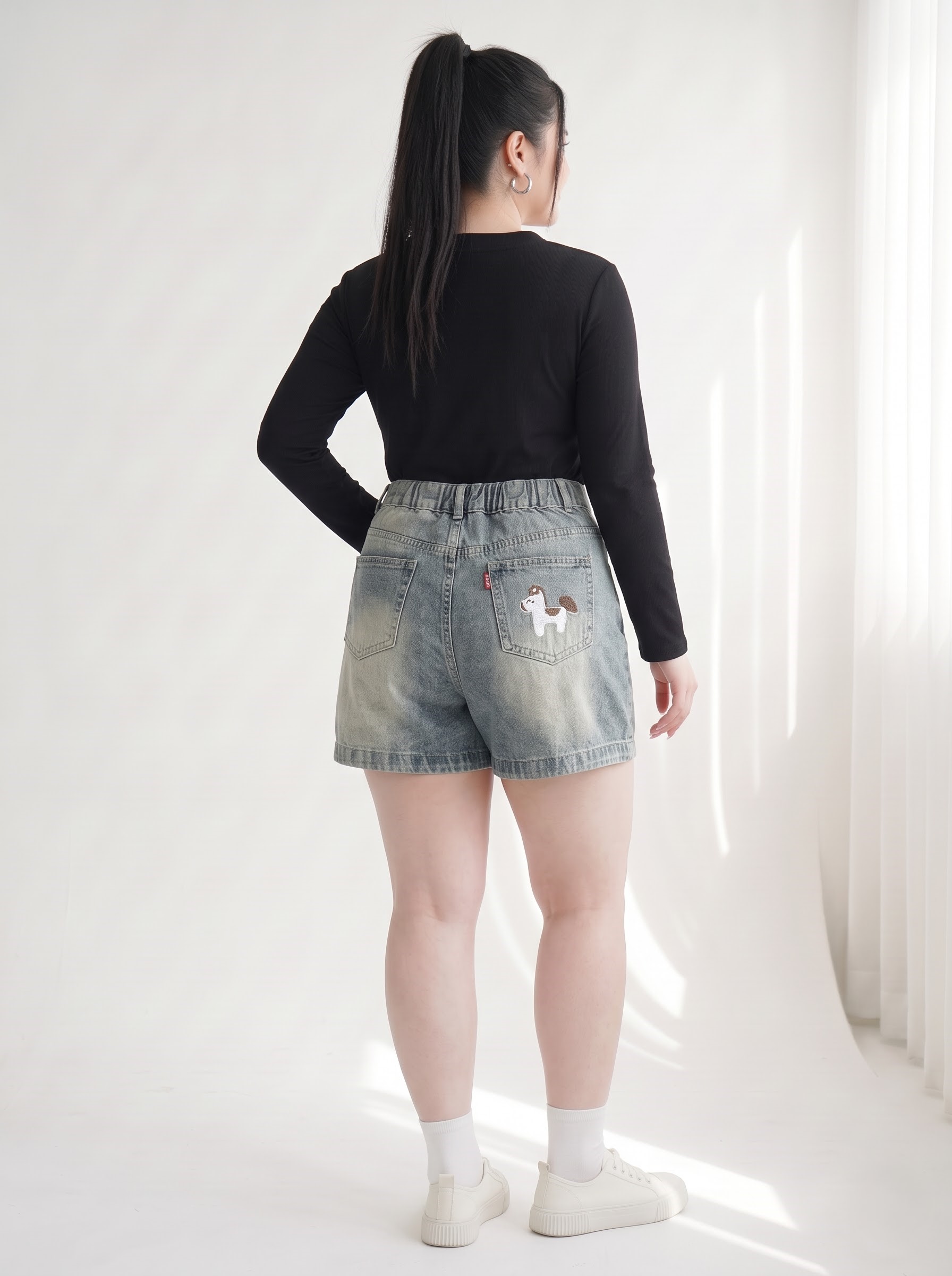 Quần Short Jean Lửng Thêu Cún Bigsize Lưng Thun Sau Ống Rộng - Xanh Đậm, Xanh Nhạt - Vừa 55–90kg - T-QSJ72_thumbnail_1