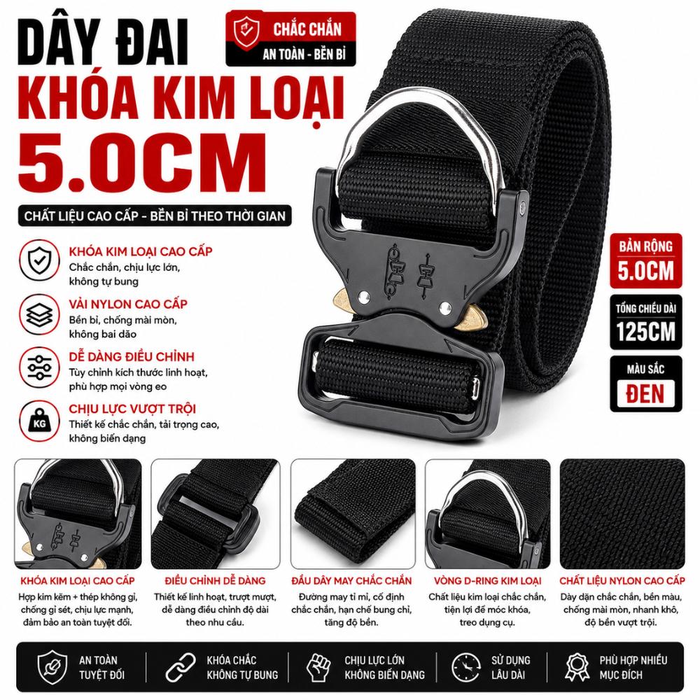 Dây Đai Khóa Kim Loại 3.8cm 5cm Top Đồ Nghề Top Tool Thắt Lưng Nylon Chiến Thuật TDN-27 Siêu Bền 125cm_thumbnail_1