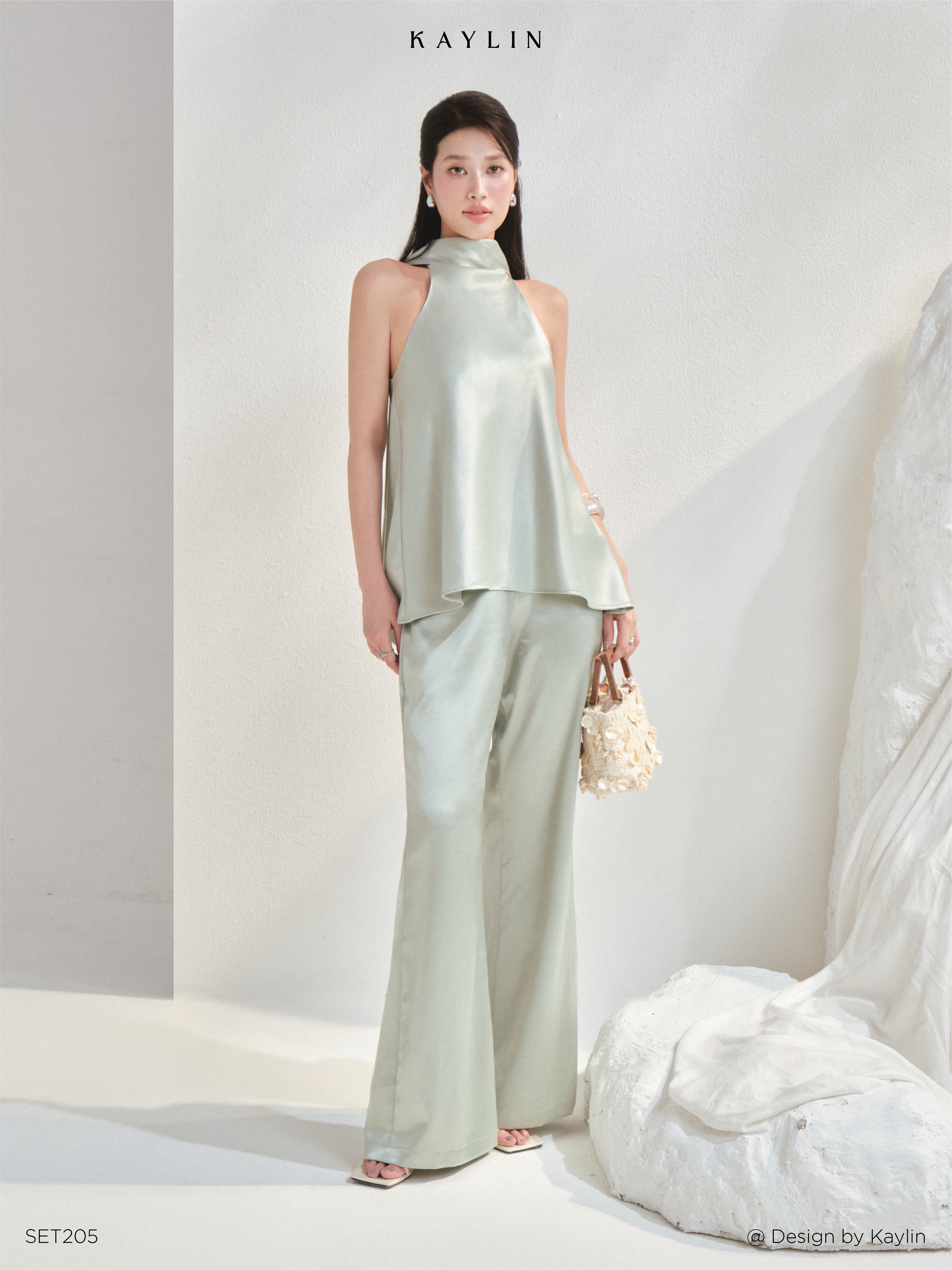Set Lụa Cổ Yếm & Quần Suông KAYLIN Celeste Set