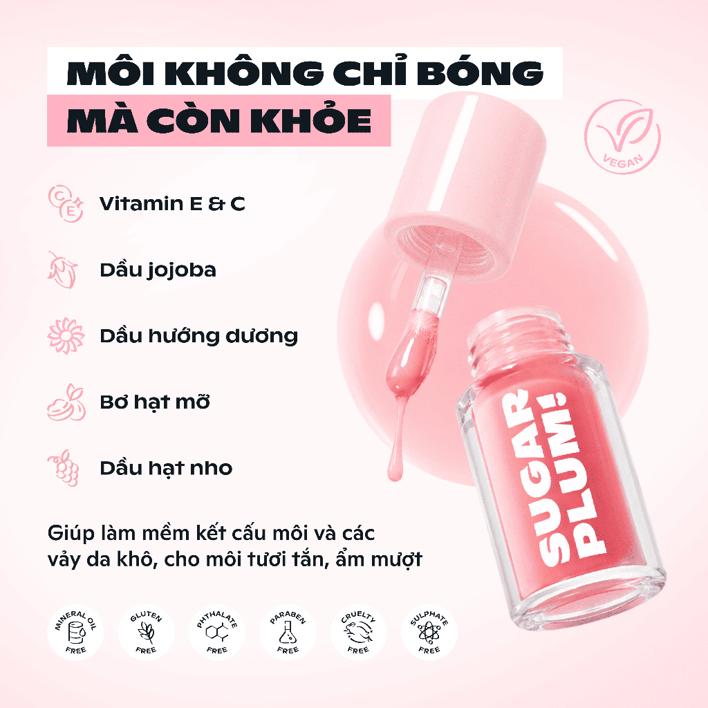 [SUGARPLUM] Son bóng dưỡng môi SugarPlum Delish Lip Oil 3.4g