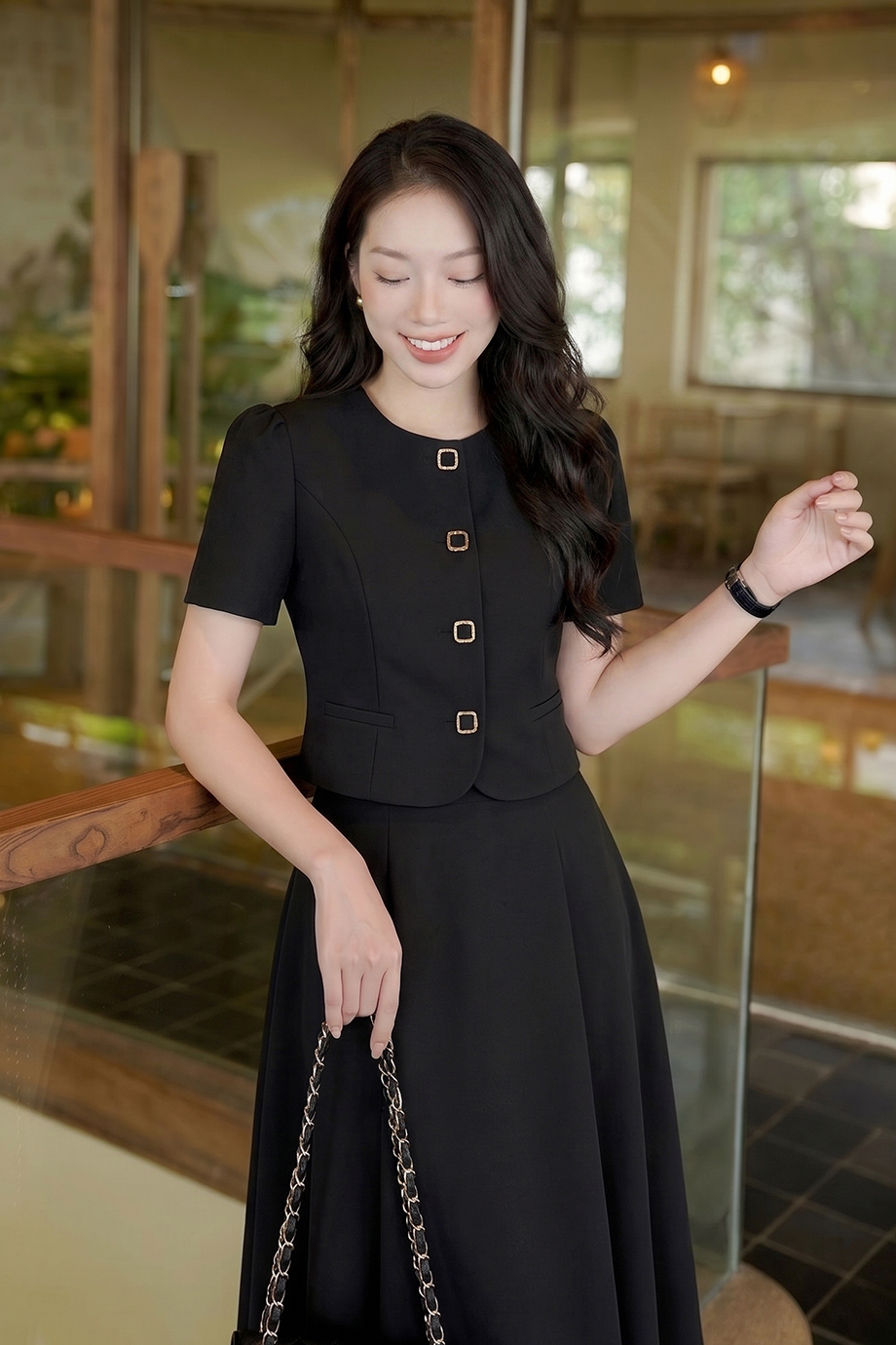 Áo sơ mi kí giả croptop 26109 đen
