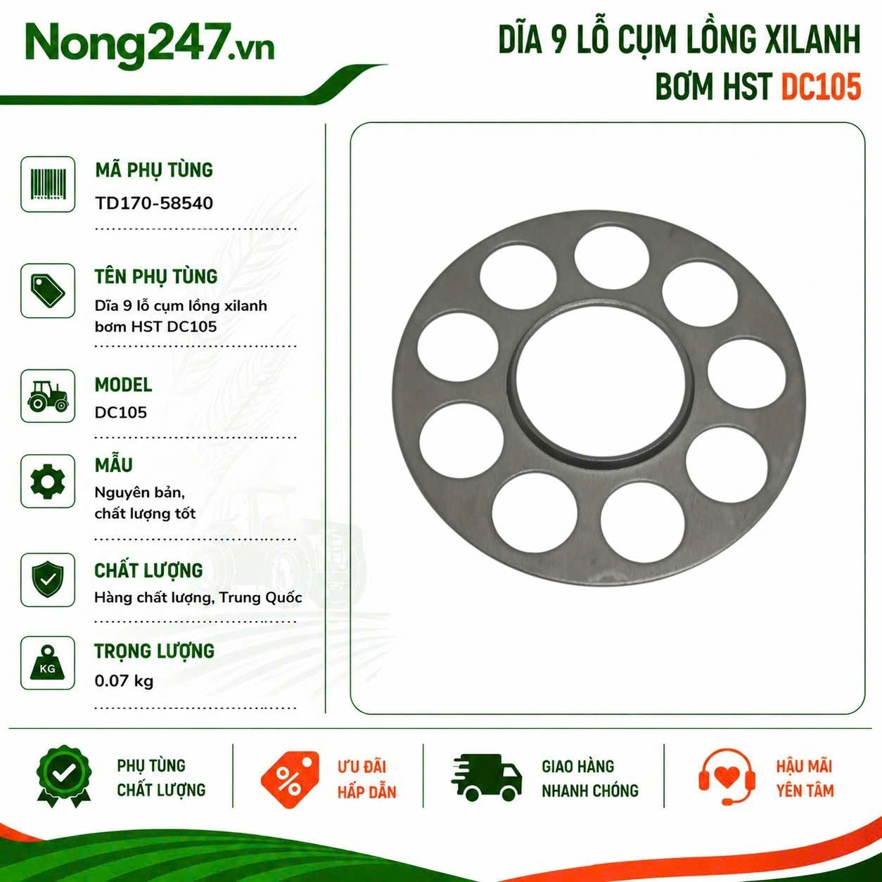 Dĩa 9 lỗ cụm lồng xilanh bơm HST DC105