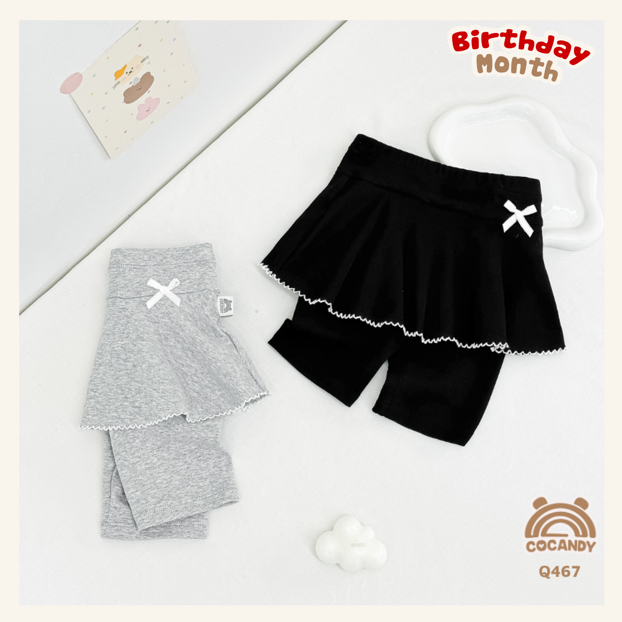 Quần váy legging lửng ĐEN viền sóng phối nơ nhỏ