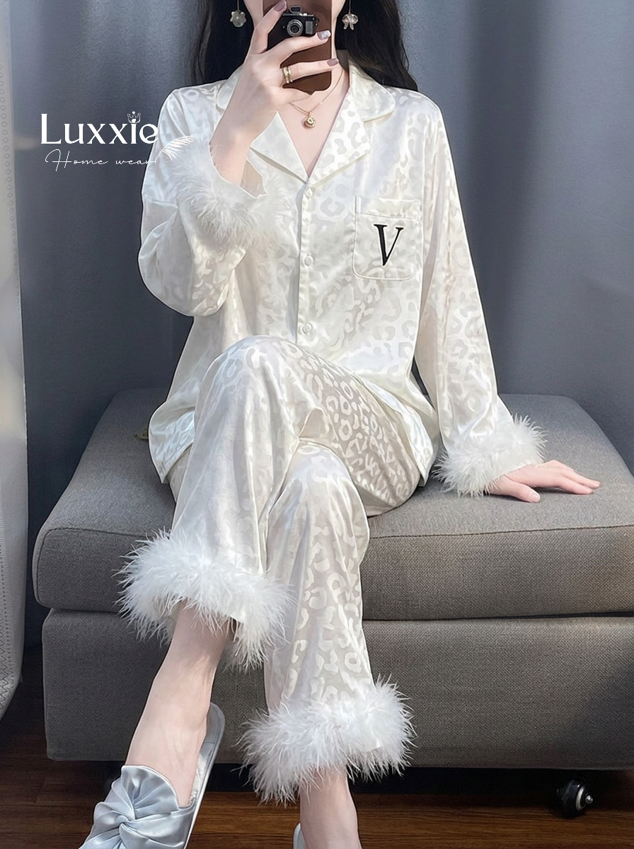 N140 Pijama lụa báo lông vũ sang trọng