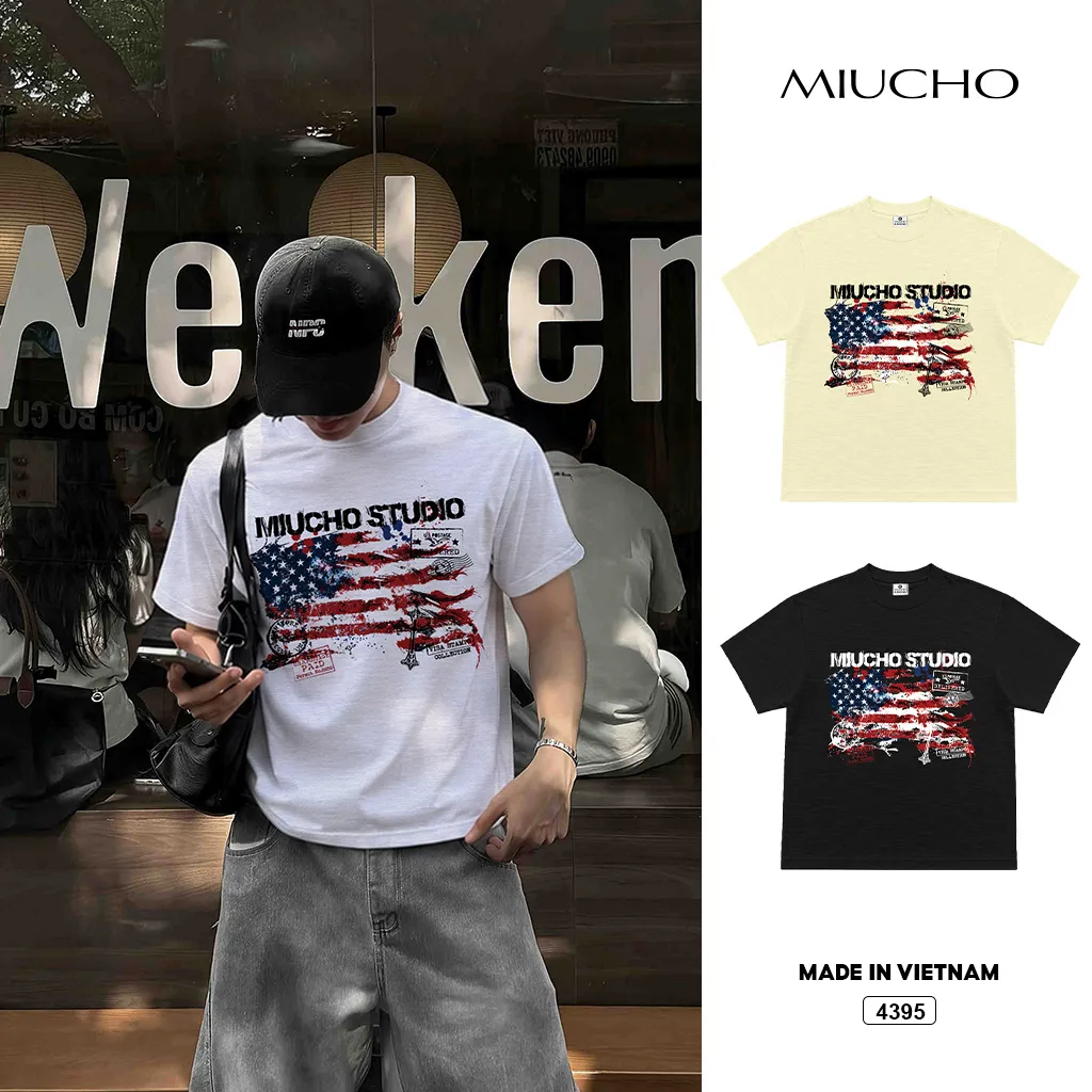 Áo thun unisex retro USA form boxy Miucho 4395