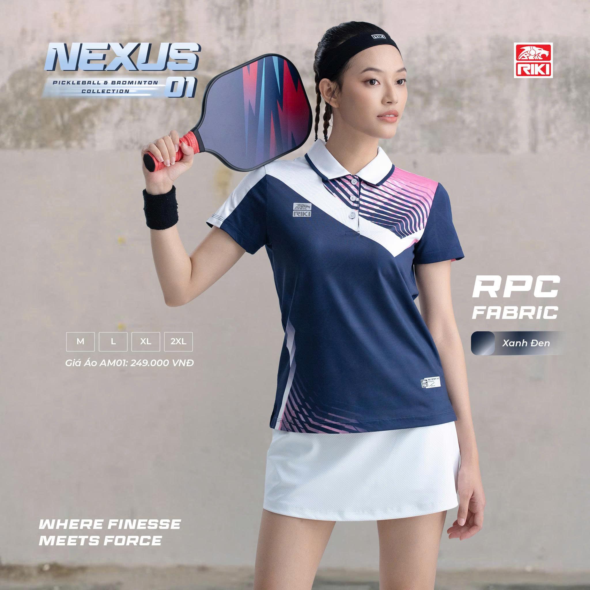 Áo Cầu Lông Pickleball Riki Nexus 01 Xanh Đen Thun Mè RPC Thoáng Khí Thể Thao Đương Đại_thumbnail_1