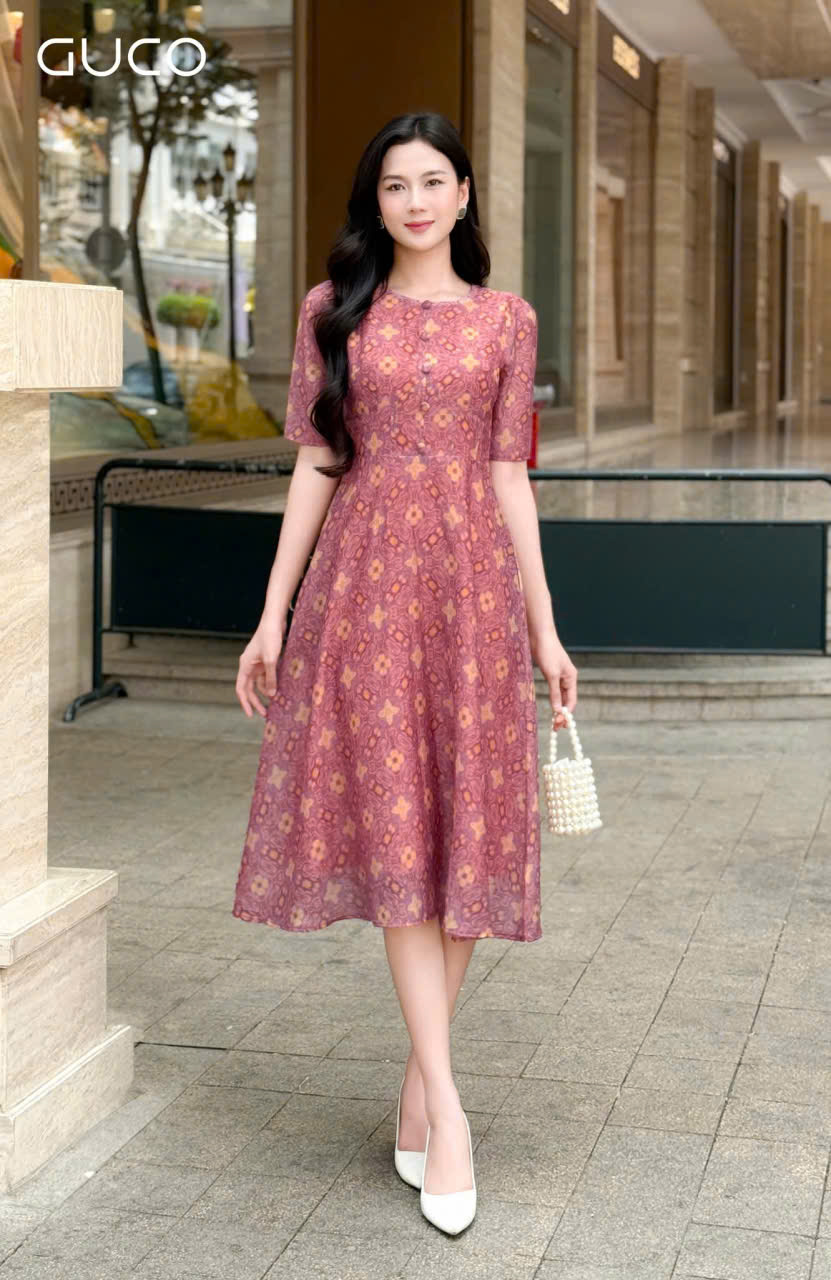 ĐẦM XÒE HOA VÀNG CỔ TRÒN - HỒNG_thumbnail_2