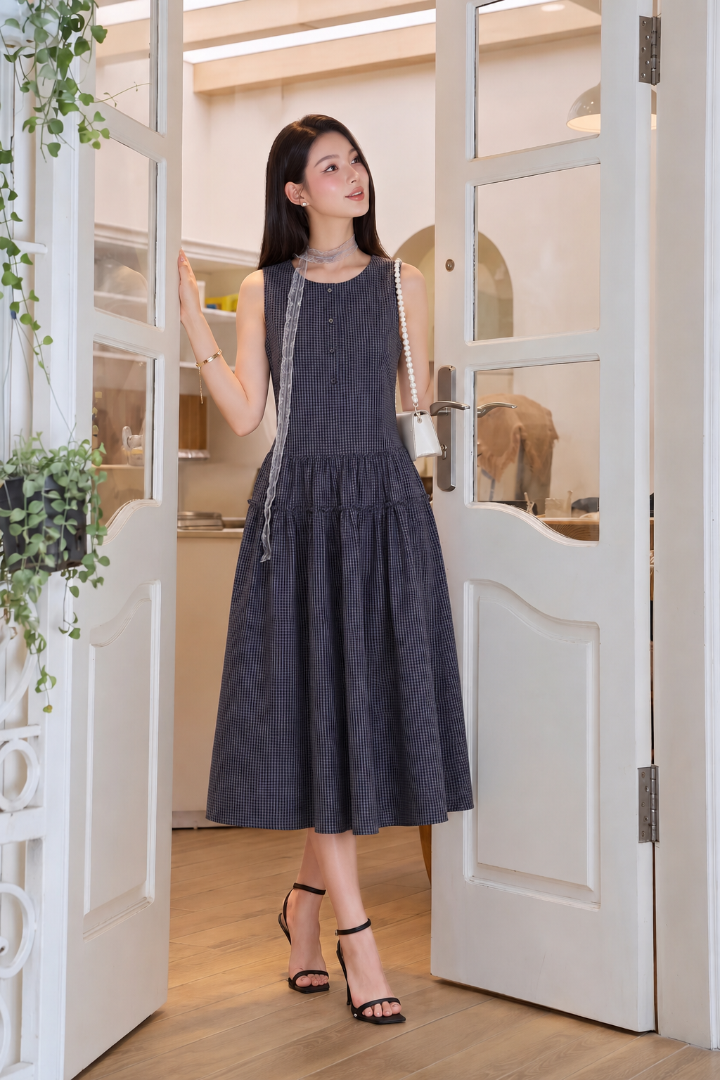 LV024 - VÁY KẺ XANH THAN