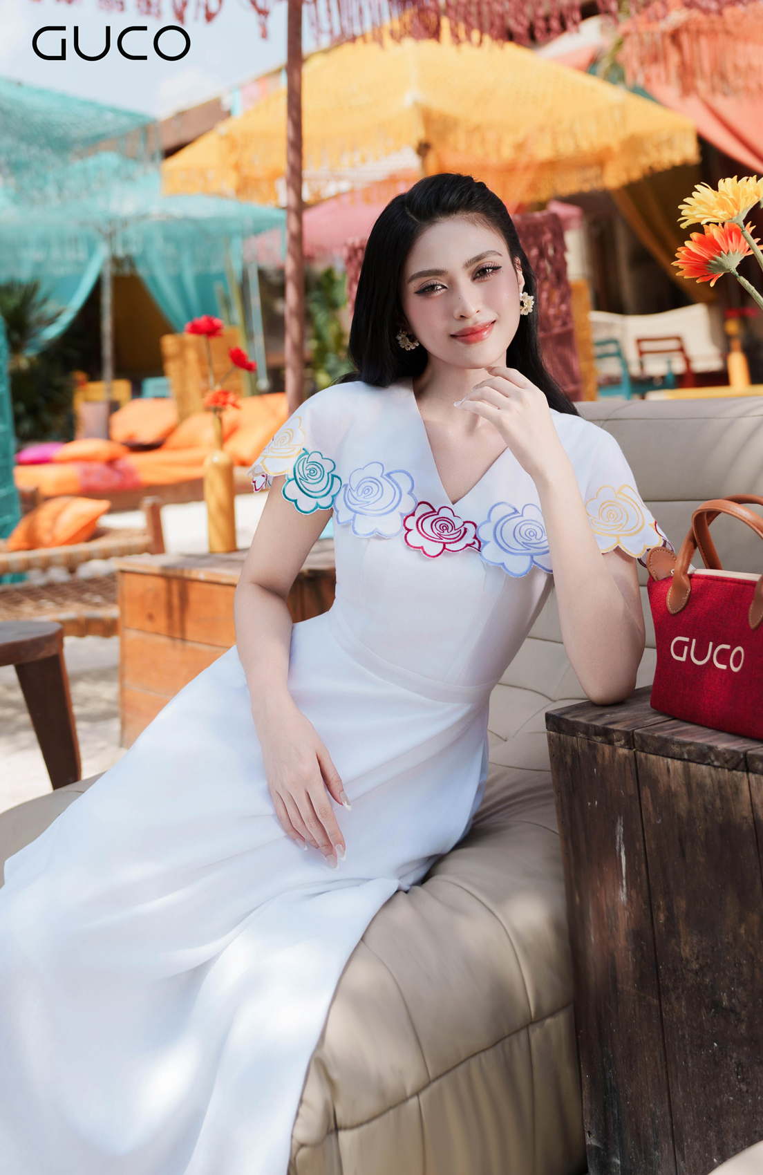 GUCO Đầm Midi Trắng Thêu Hoa Đa Sắc - 5149_thumbnail_1