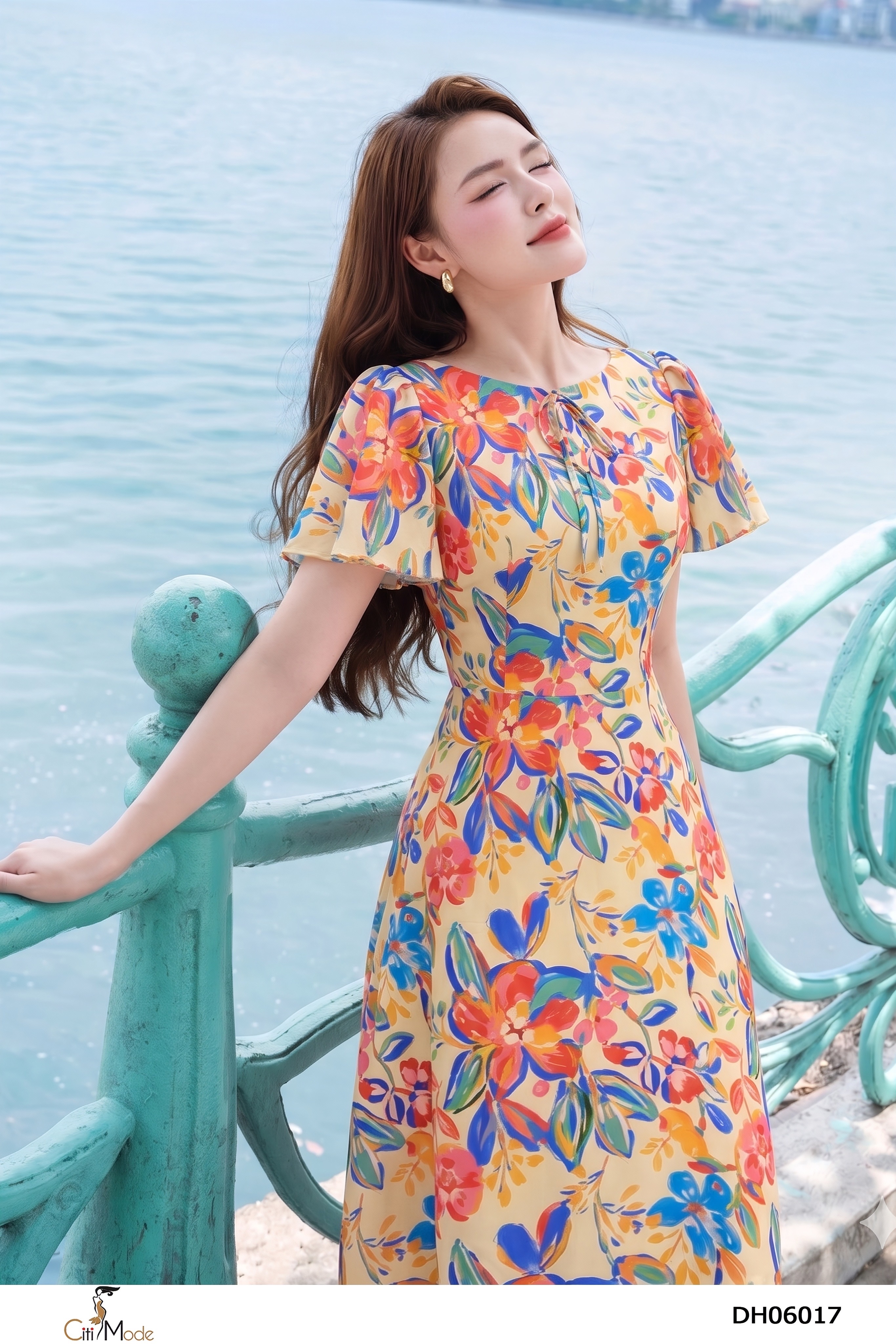 Đầm xòe hoa 3D nổi vai phủ cổ tròn_thumbnail_3