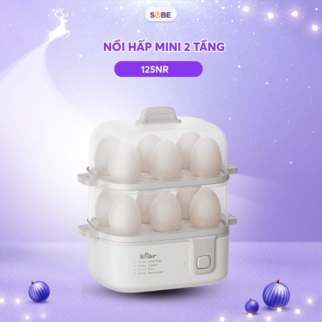 Nồi Hấp Điện Đa Năng 3L 2 Tầng Bear ECK-125NR Hấp Bánh Bao Hấp Trứng Hấp Đồ Ăn Dặm
