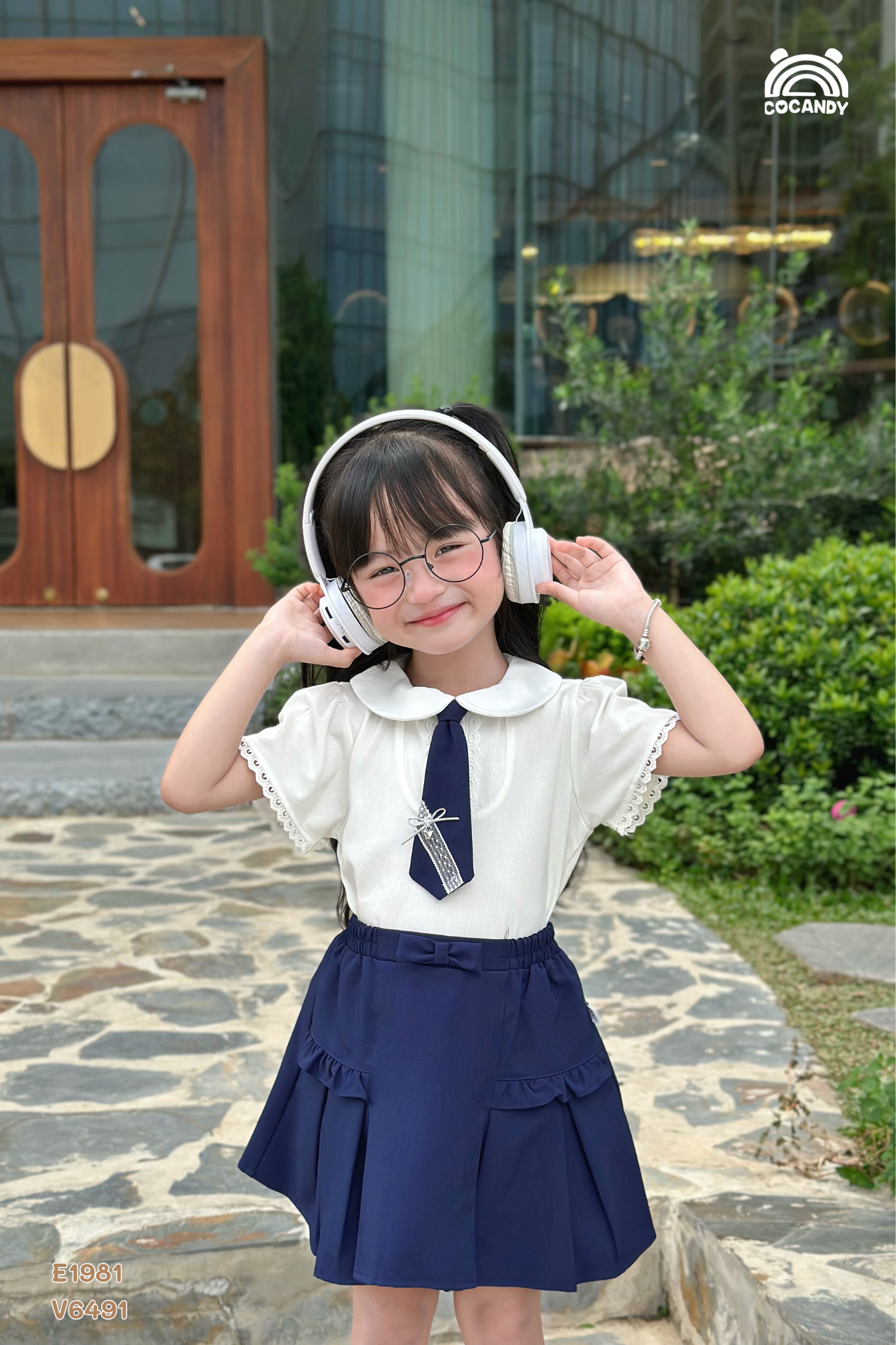 Chân váy cộc XANH nhún cạnh phối nơ xếp ly_thumbnail_3