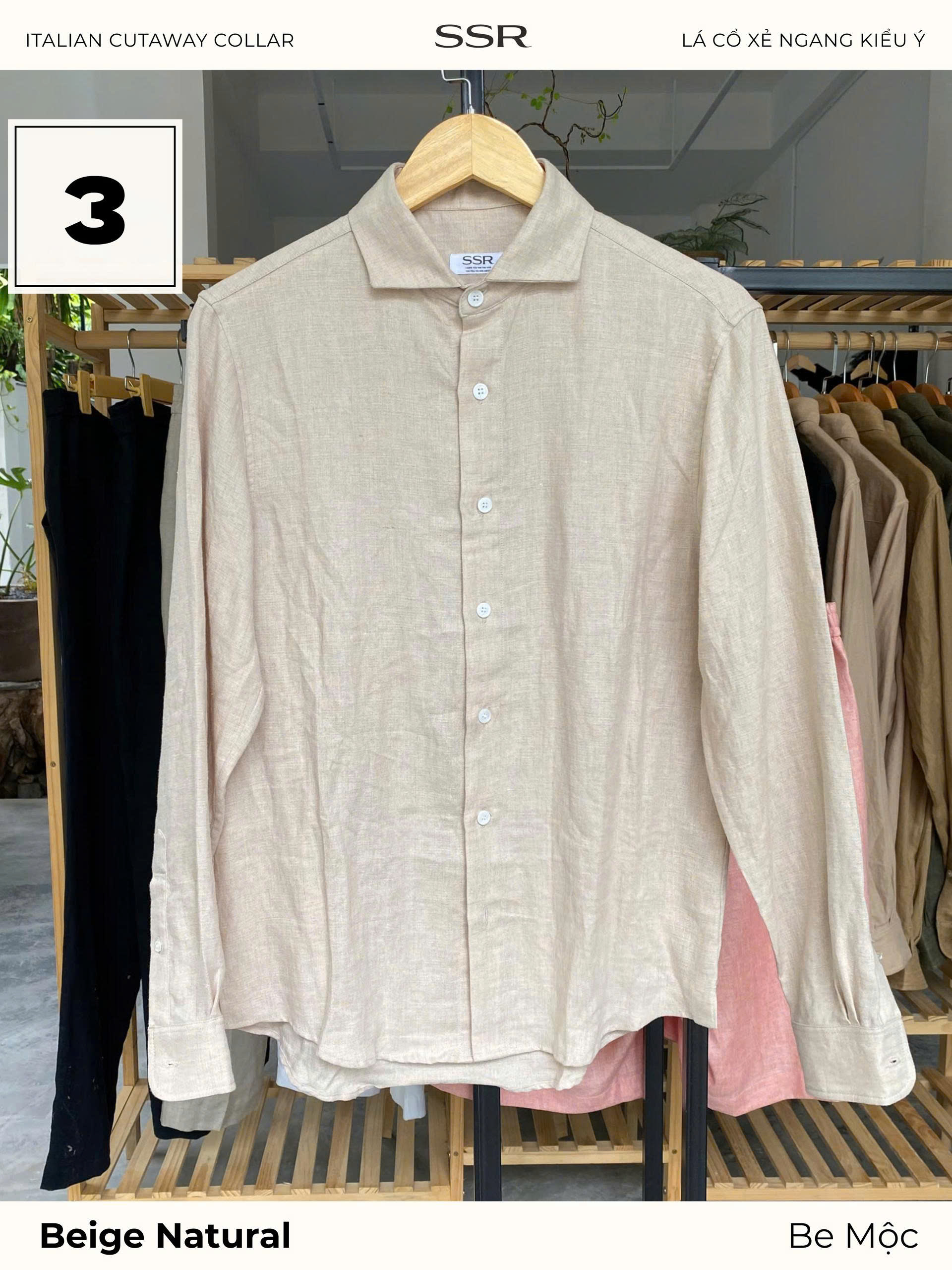 SSR - SƠ MI TAY DÀI - CỔ Ý CUTAWAY - Vạt Bầu - 100% LINEN_thumbnail_2