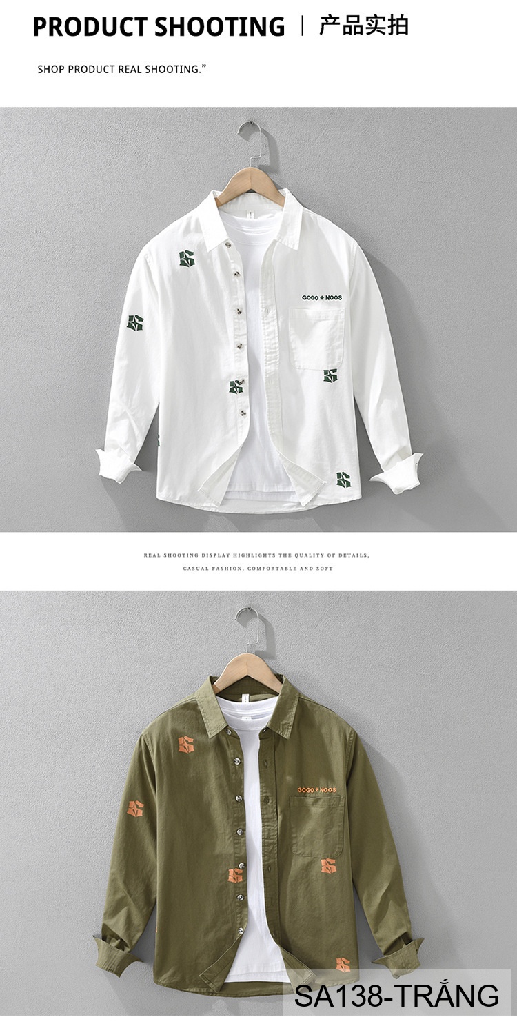 SA138 - Áo sơ mi nam dài tay in họa tiết thời trang, chất cotton 100%, form rộng nhẹ nhàng, màu trắng và xanh lá_thumbnail_5