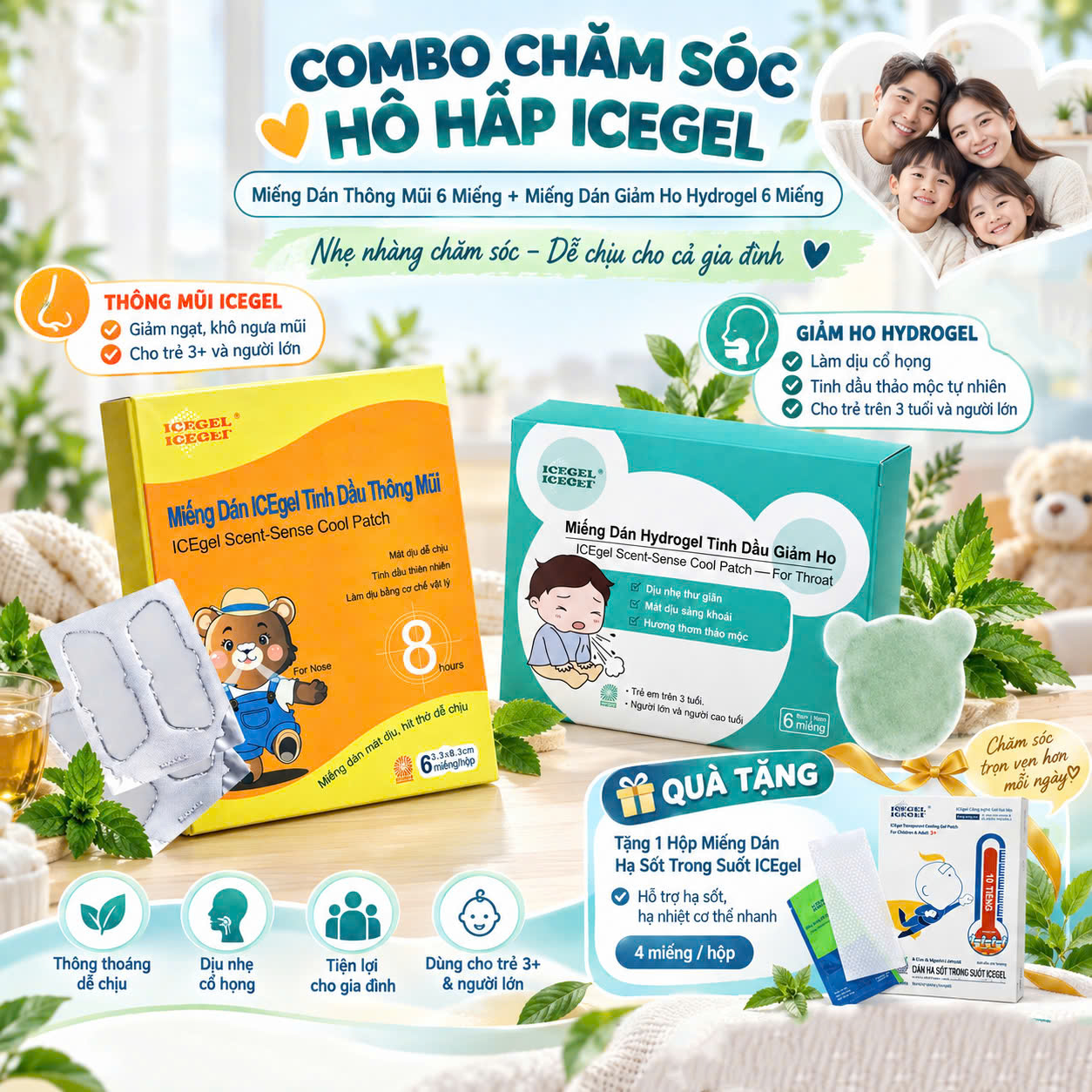 Combo MIẾNG DÁN TINH DẦU ICEgel TẶNG HỘP MIẾNG DÁN HẠ SỐT