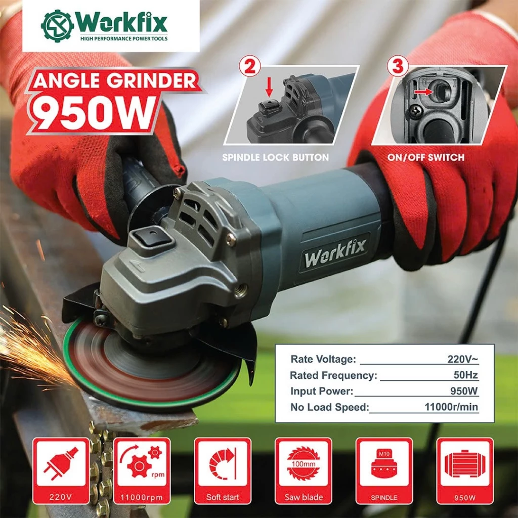 Máy mài góc WORKFIX WF-AG950CP - Máy mài điện -Máy cắt cầm tay Công suất 950W, Công tắc đuôi, Lỗi đồng 100% - Giá rẻ_thumbnail_3