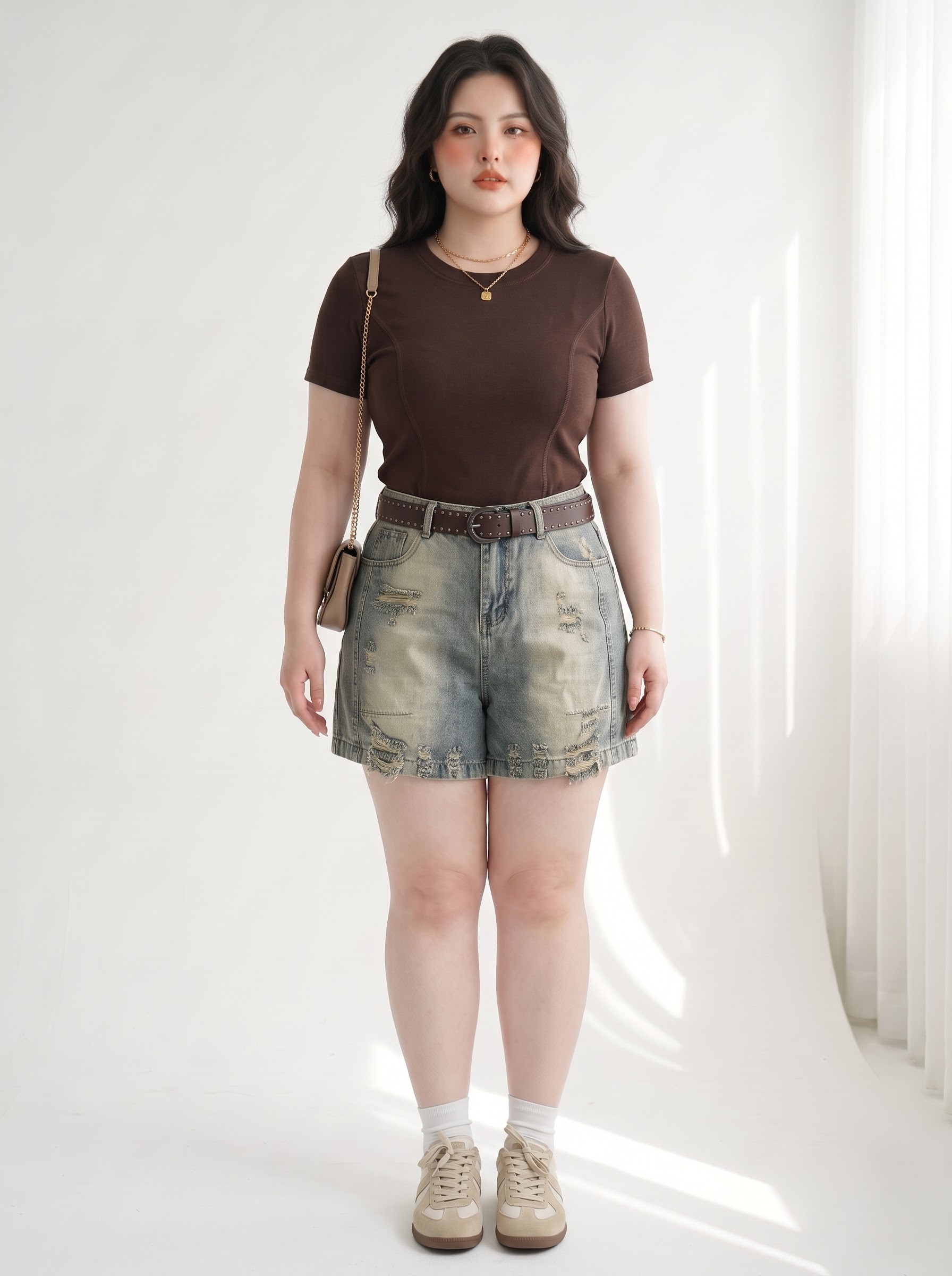 Quần Short Jean Lửng Lưng Thun Sau Bigsize Phối Viền Wash Rách - Đen, Xanh Nhạt - Vừa 55–90kg - T-QSJ73